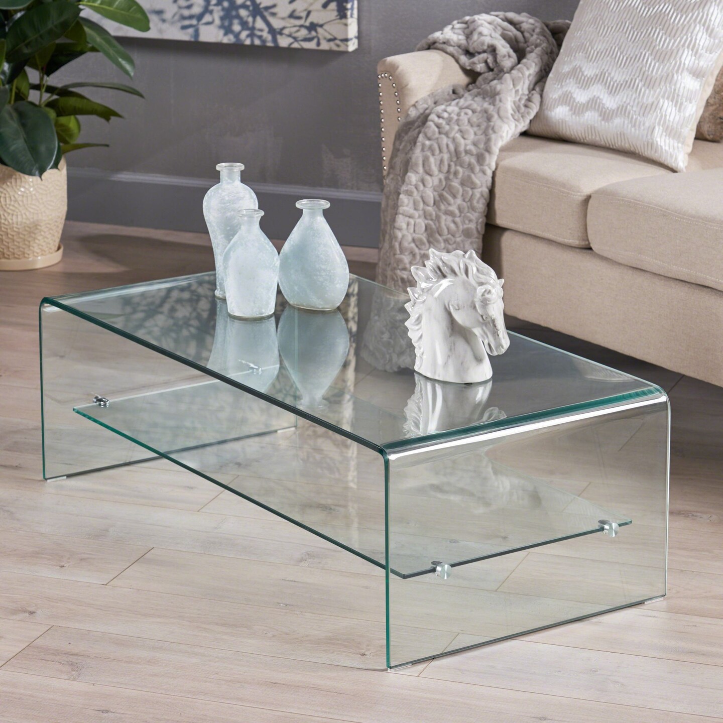 Contemporary Home Living 43&#x22; Clear Contemporary Rectangular Coffee Table with Shelf