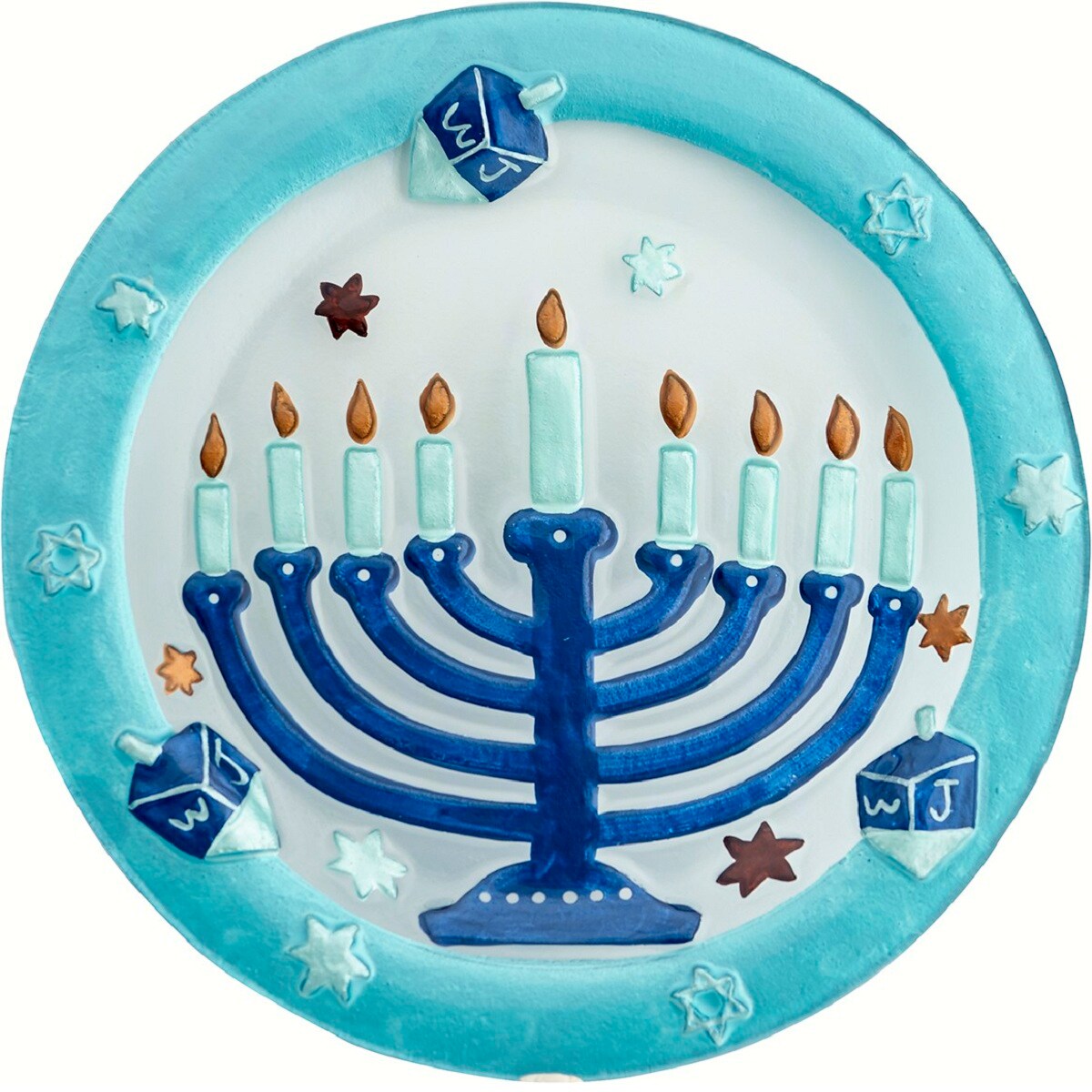 Gc Home & Garden 12” Sky Blue And White Hand Crafted Menorah Round 