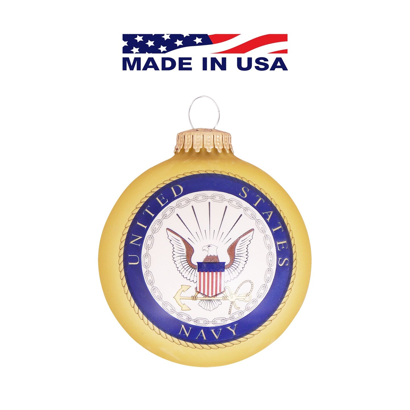 Christmas by Krebs Matte Gold and White US Navy Logo and Hymn Glass Christmas Ball Ornament 3.25&#x22; (80mm)