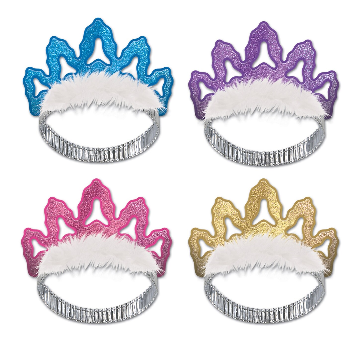 Beistle Club Pack of 12 Coronet Tiaras with White Feathered Accents
