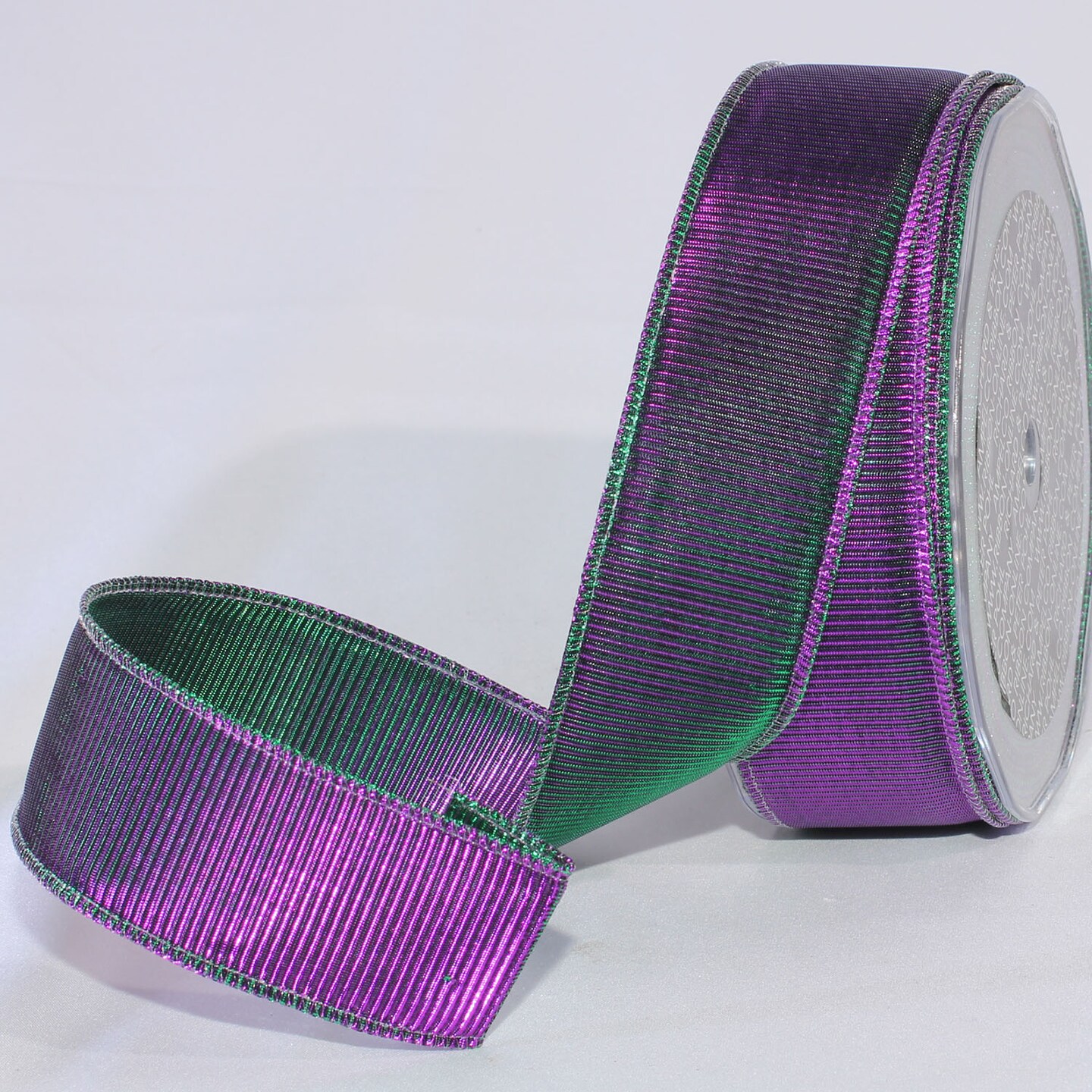 The Ribbon People Green and Purple Two-Tone Mardi Gras Wired Craft Ribbon 1.5&#x22; x 40 Yards
