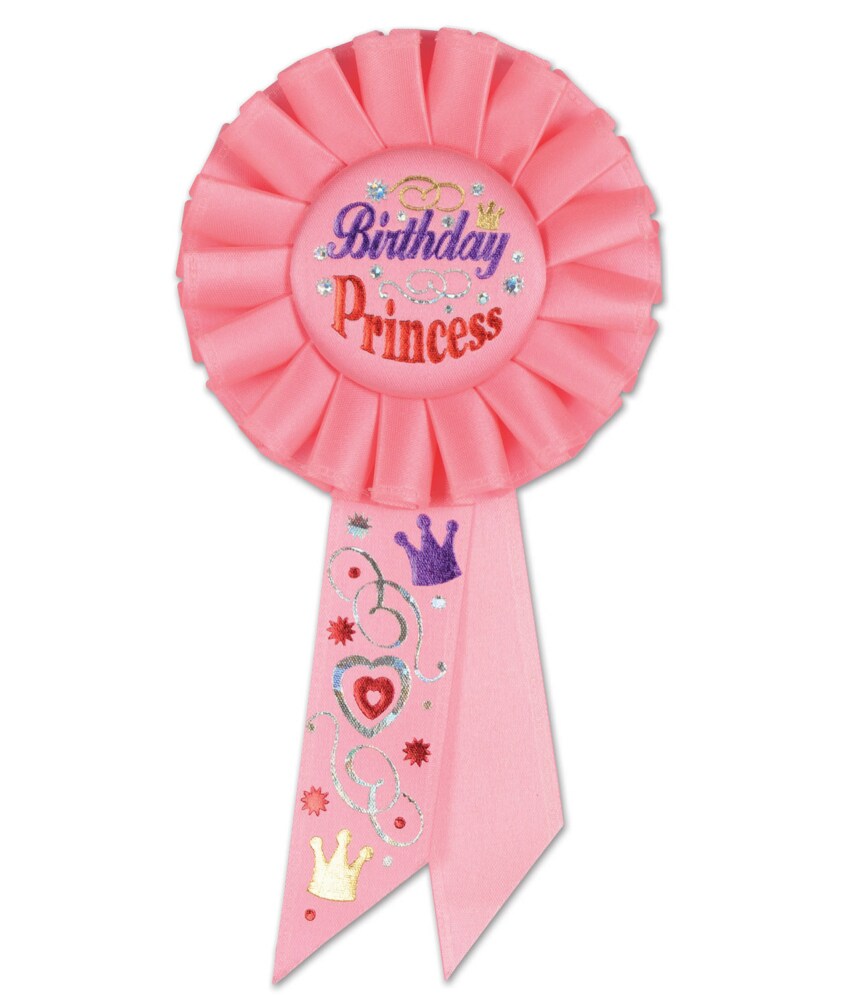 Beistle Pack of 6 Light Pink "Birthday Princess" Party Celebration Rosette Ribbons 6.5"