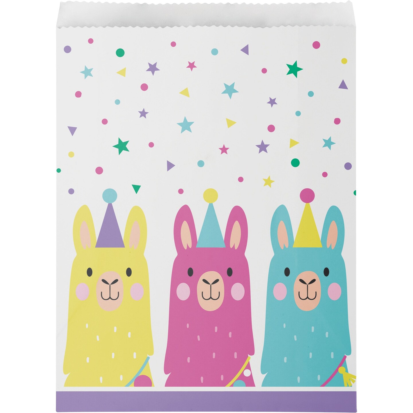 Party Central Club Pack of 120 White and Pink Llama Printed Large Treat Bags 8.75&#x22;
