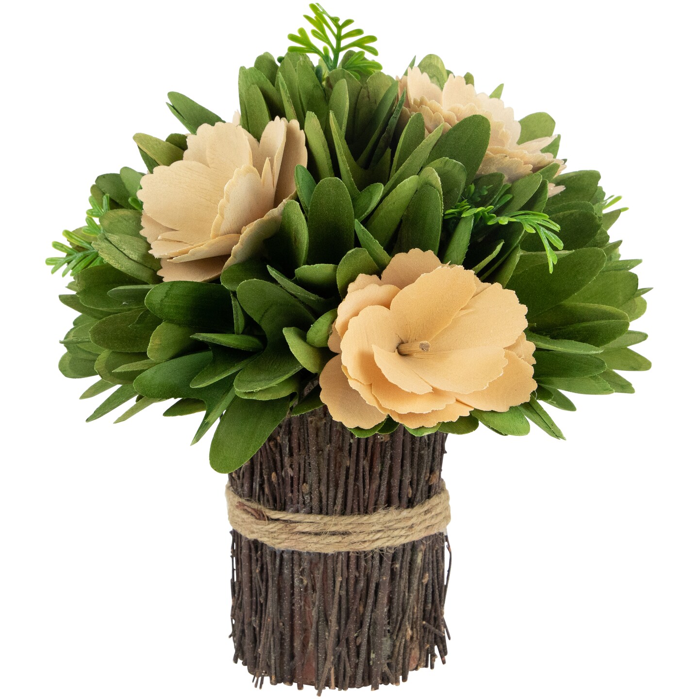 Northlight 9&#x22; Tan Poppy Wooden Flowers Standing Bouquet Bundle
