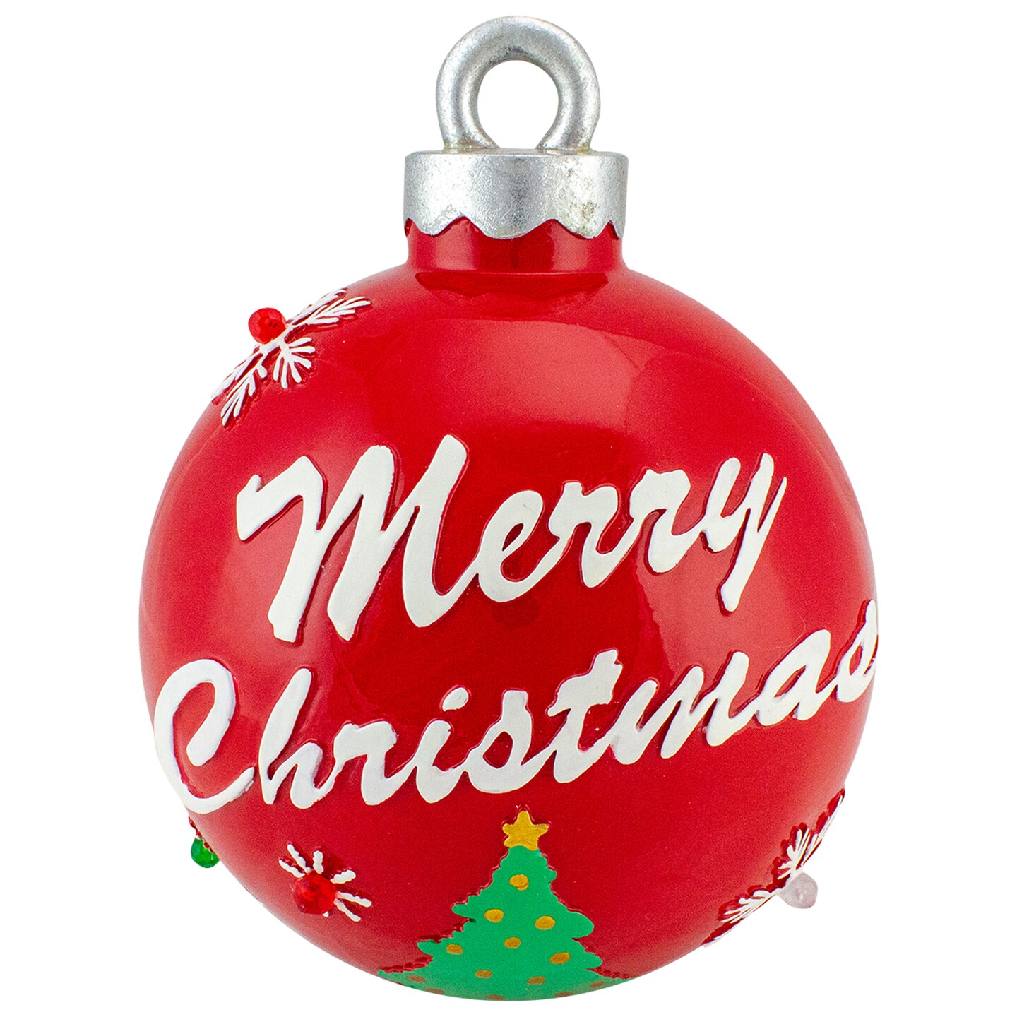 Northlight 10&#x22; LED Lighted Red and Green Merry Christmas Ball Ornament Table Decoration