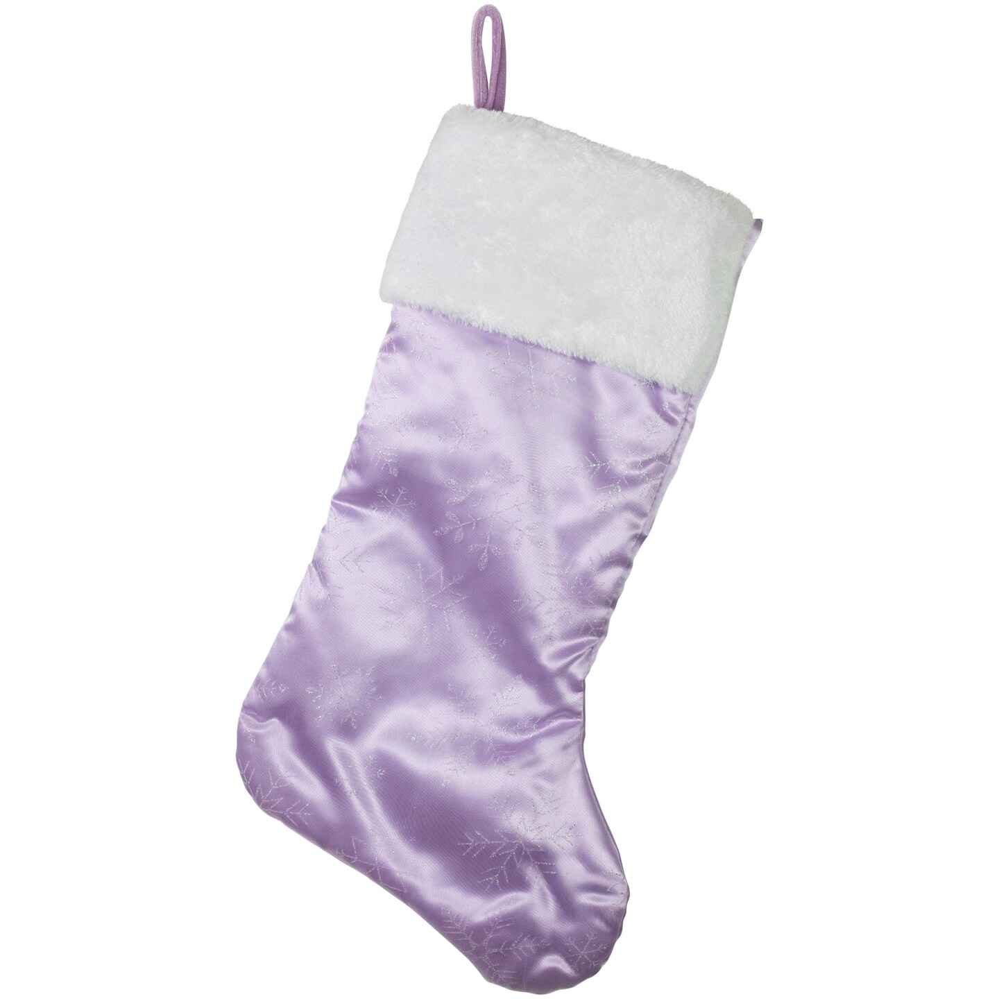 Northlight 20&#x22; Purple and White Glittered Snowflake Christmas Stocking with Cuff
