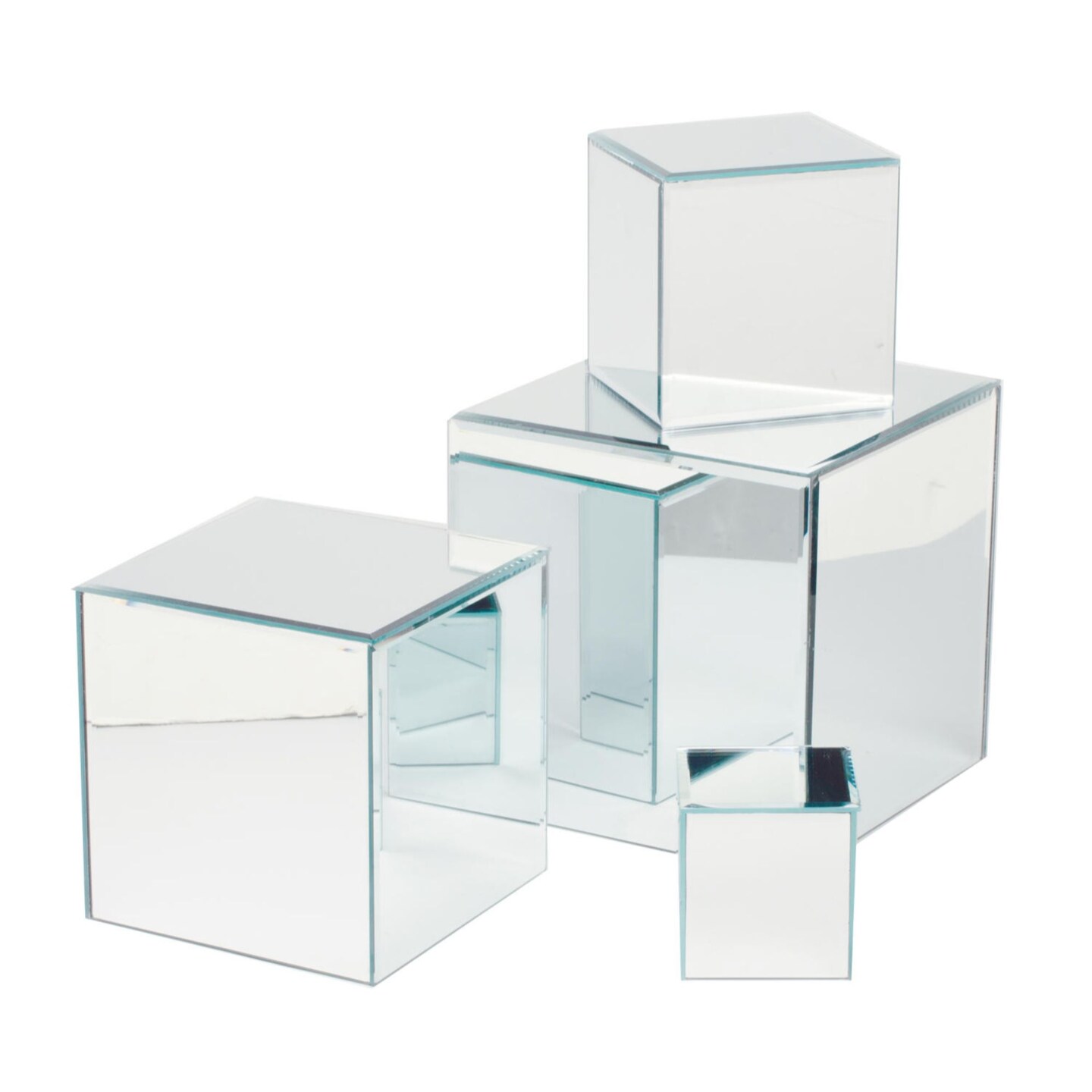 Tripar International Set of 4 Clear Cube Glass Mirror Pedestals 10"