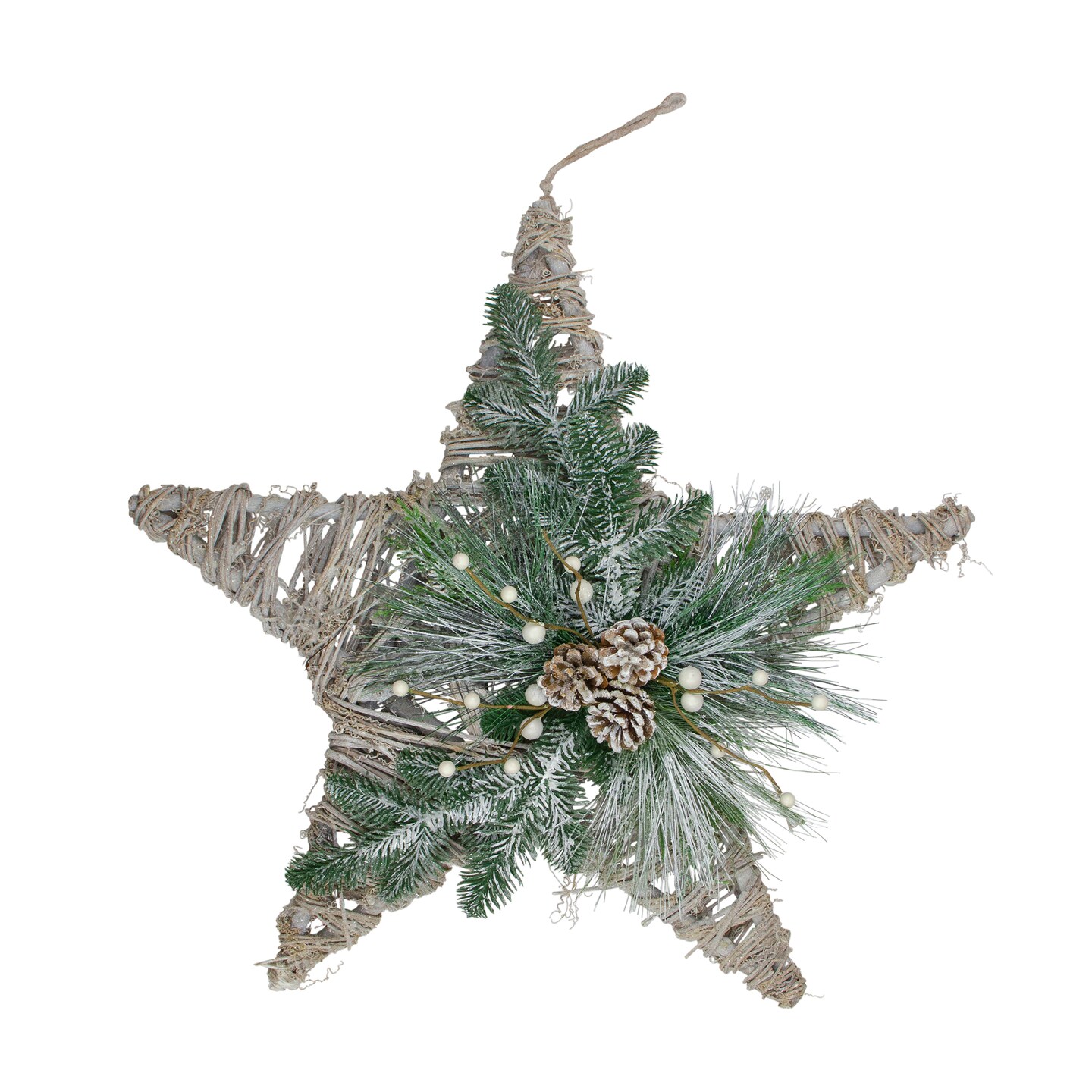 Northlight Frosted Mixed Pine Hanging Star Christmas Ornament - 24&#x22; - Green, Gray and Brown