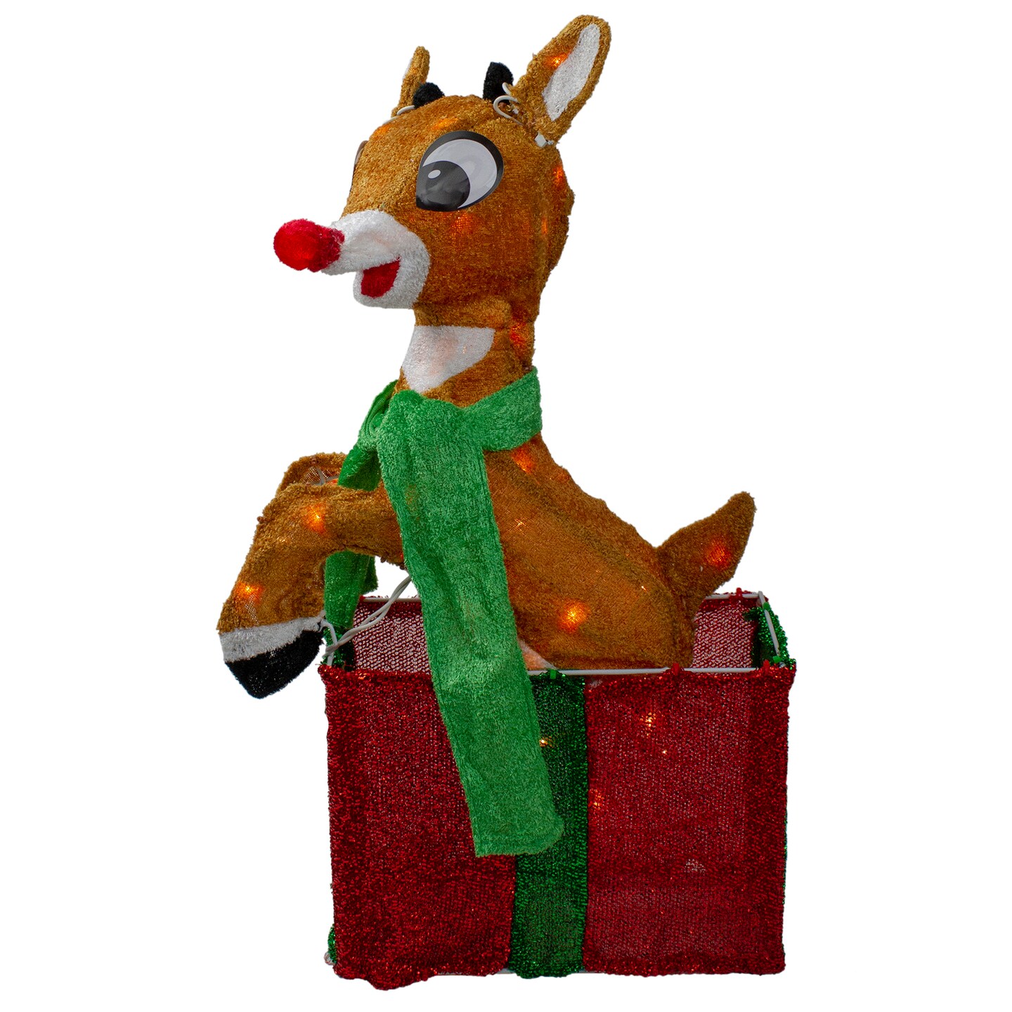 Northlight Lighted Rudolph the Red Nosed Reindeer Outdoor Christmas Gift Box - 24&#x22; - Clear Lights
