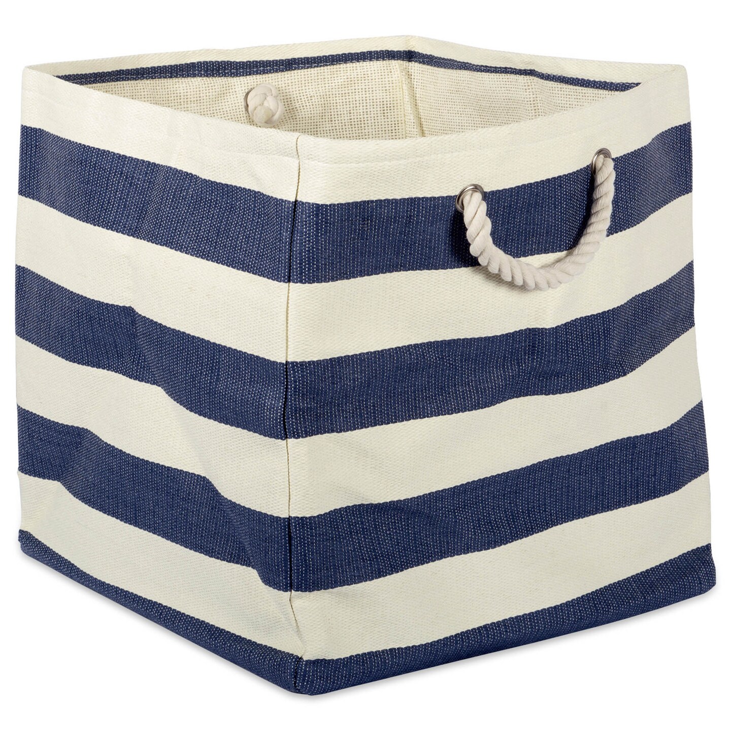 Contemporary Home Living 16&#x22; Navy Blue and White Stripe Storage and Laundry Bin