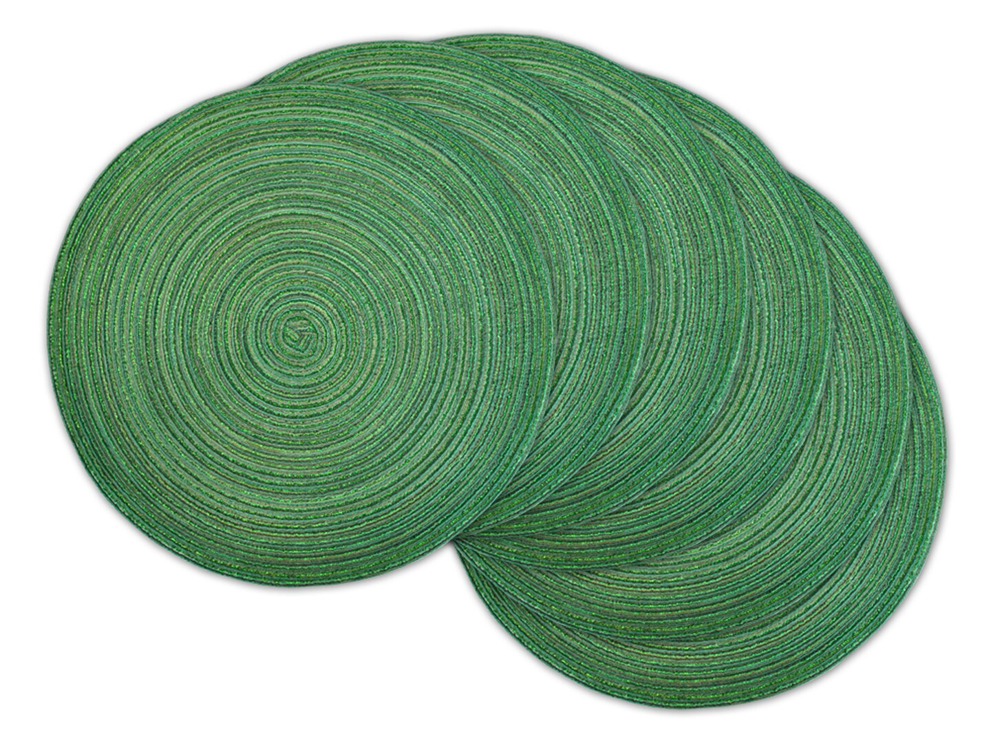 CC Home Furnishings Variegated Lurex Round Woven Placemats - 15" - Emerald Green - Set of 6