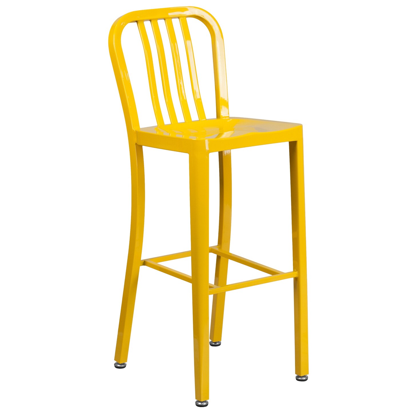 Flash Furniture 43&#x27;&#x27; Yellow Industrial Outdoor Patio High Bar Stool with Vertical Slat Back