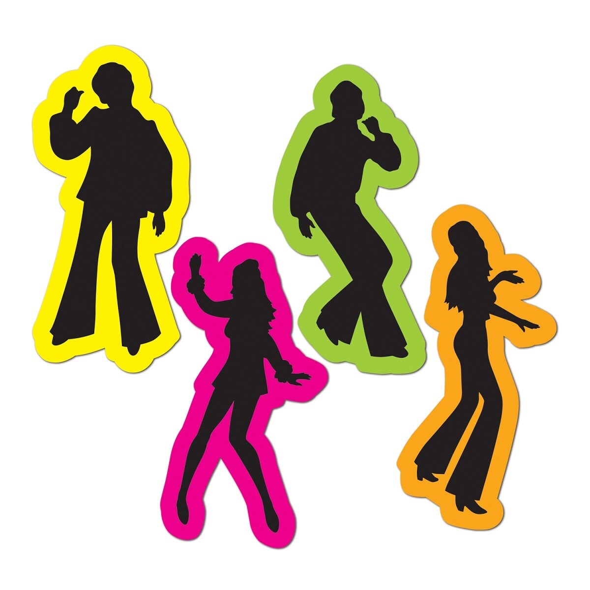 Party Central Club Pack of 48 Vibrantly Colored Retro 70&#x27;s Silhouette Cutout Decors 14&#x22;