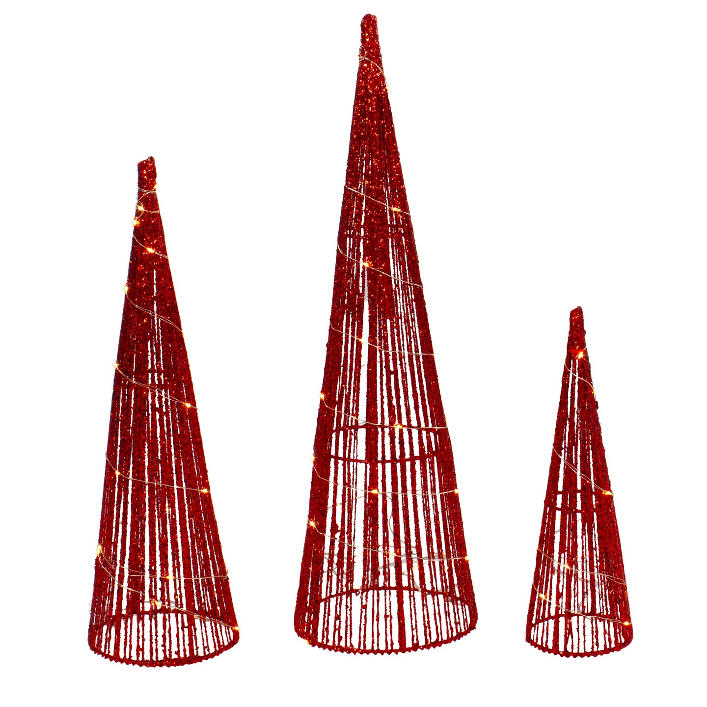 Northlight LED Lighted Glitter Cone Tree Outdoor Christmas Decorations - 23.5" - Set of 3