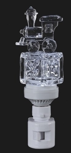 Roman 6.5" Icy Crystal LED Lighted Baby Block with Train Night Light