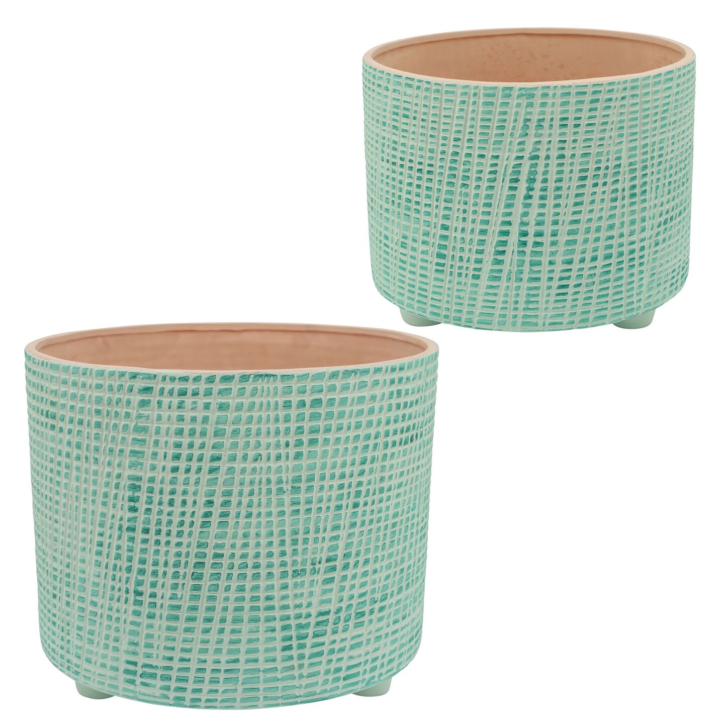 Kingston Living Set of 2 Green Ceramic Checkered Footed Planters 12&#x22;