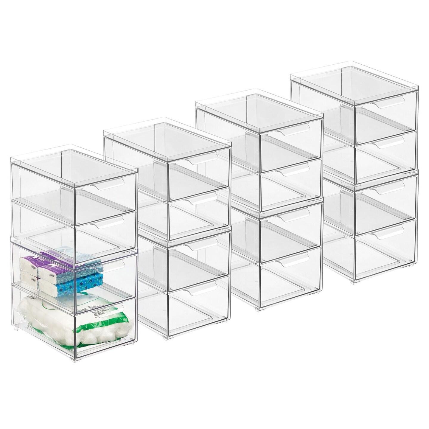 mDesign Plastic Stackable Bathroom Vanity Storage Organizer with Drawer