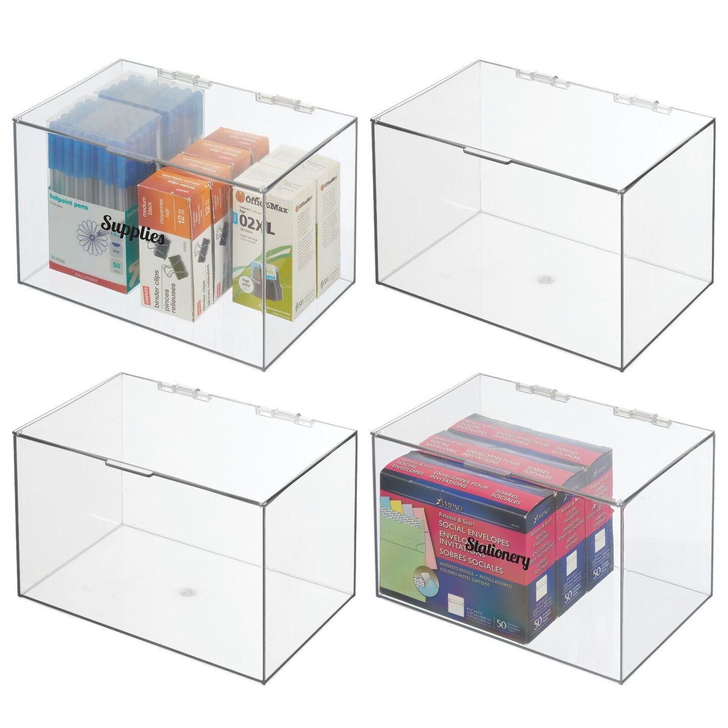 mDesign Plastic Stackable Home, Office Storage Box, 4 Pack + 32 Labels - Clear
