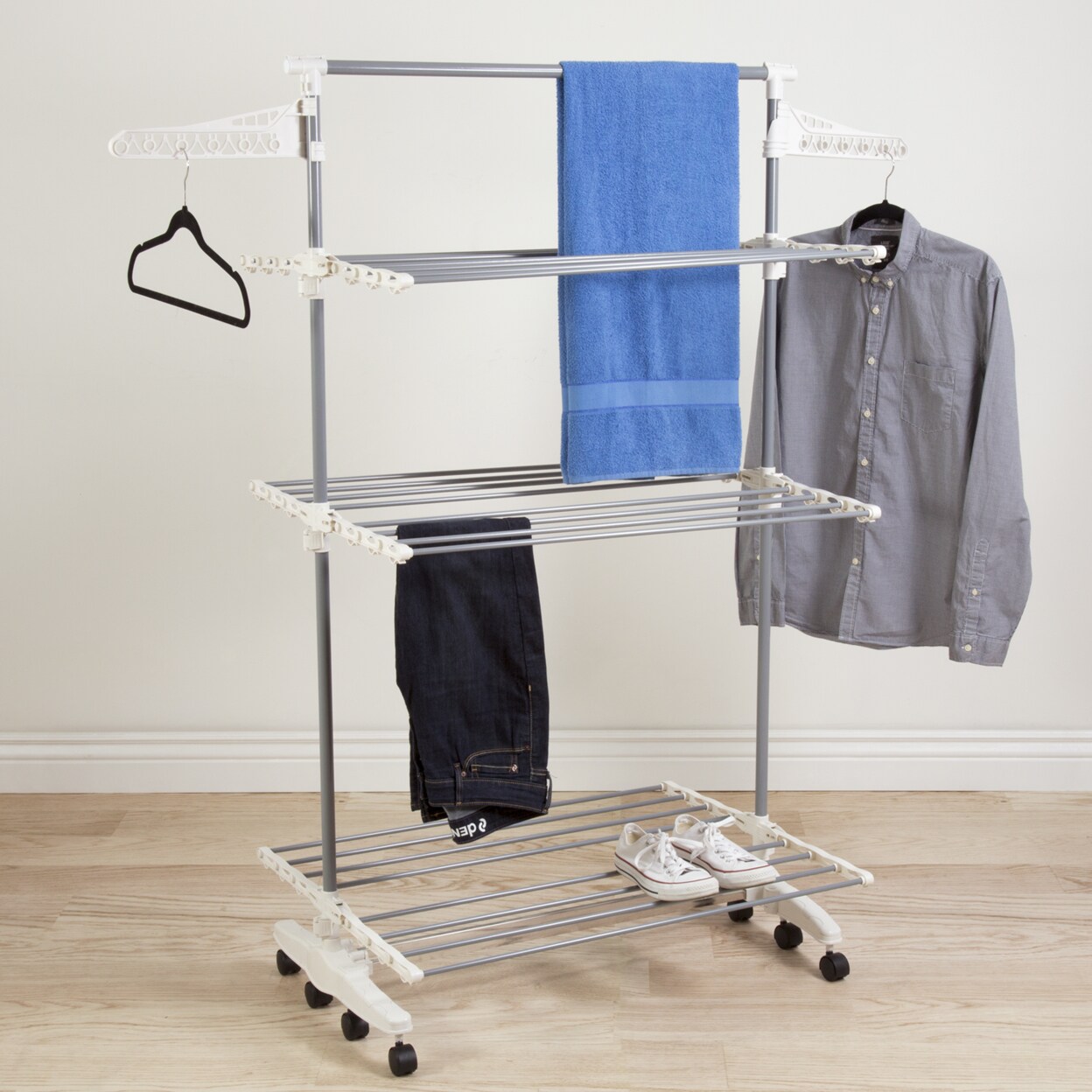 Everyday Home Rolling Stainless Steel Drying Rack Adjustable Space Saver 58.5 In