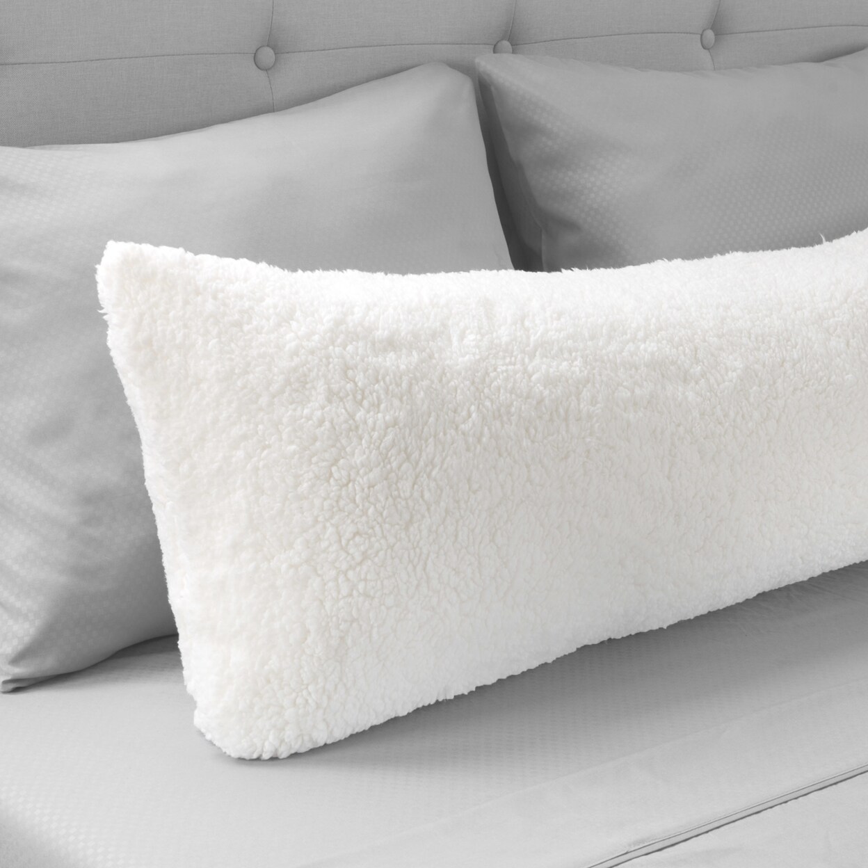 Lavish Home Sherpa Body Pillow Cover 52X18 Inches White Zippered Soft Washable