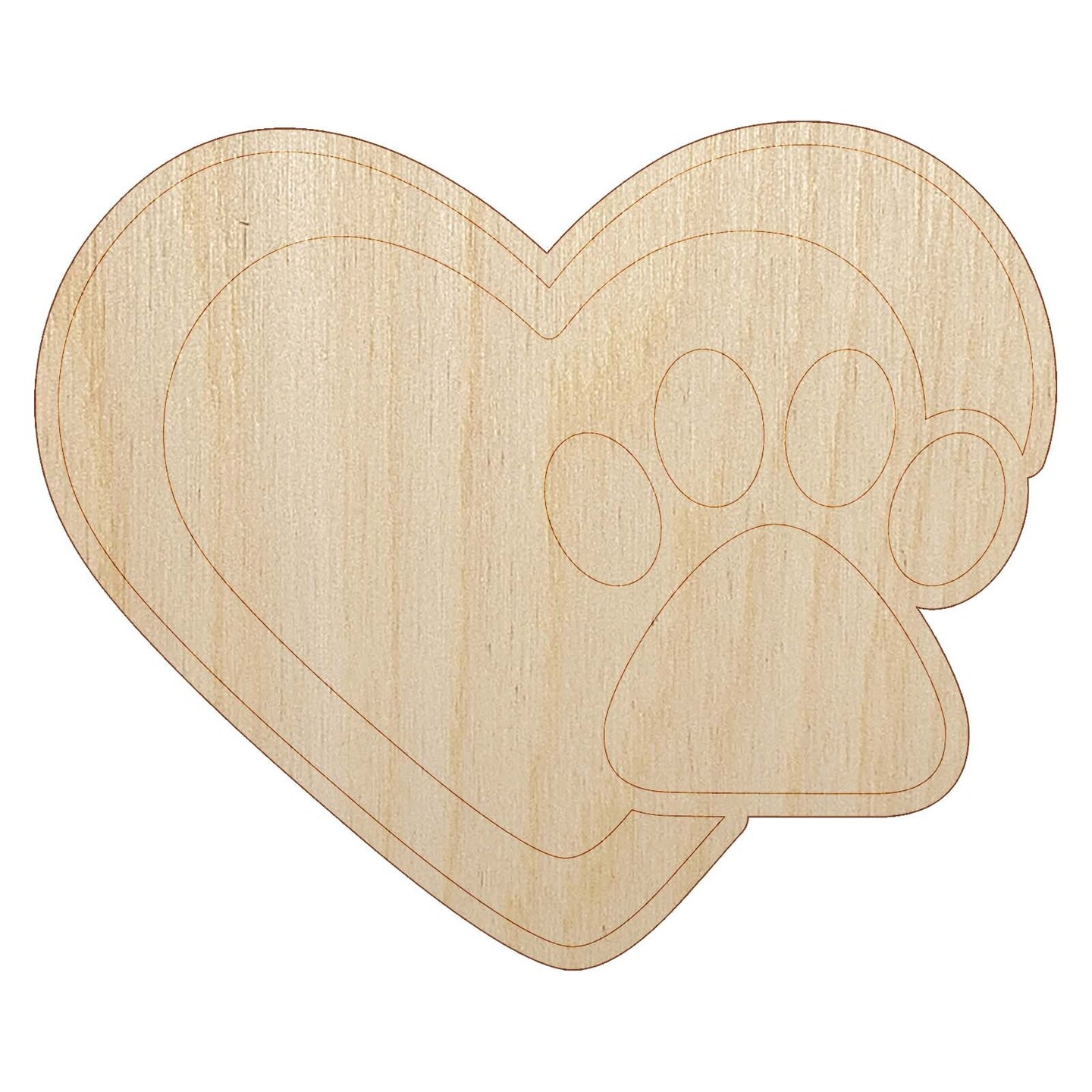 Heart with Paw Print Unfinished Wood Shape Piece Cutout for DIY Craft Projects