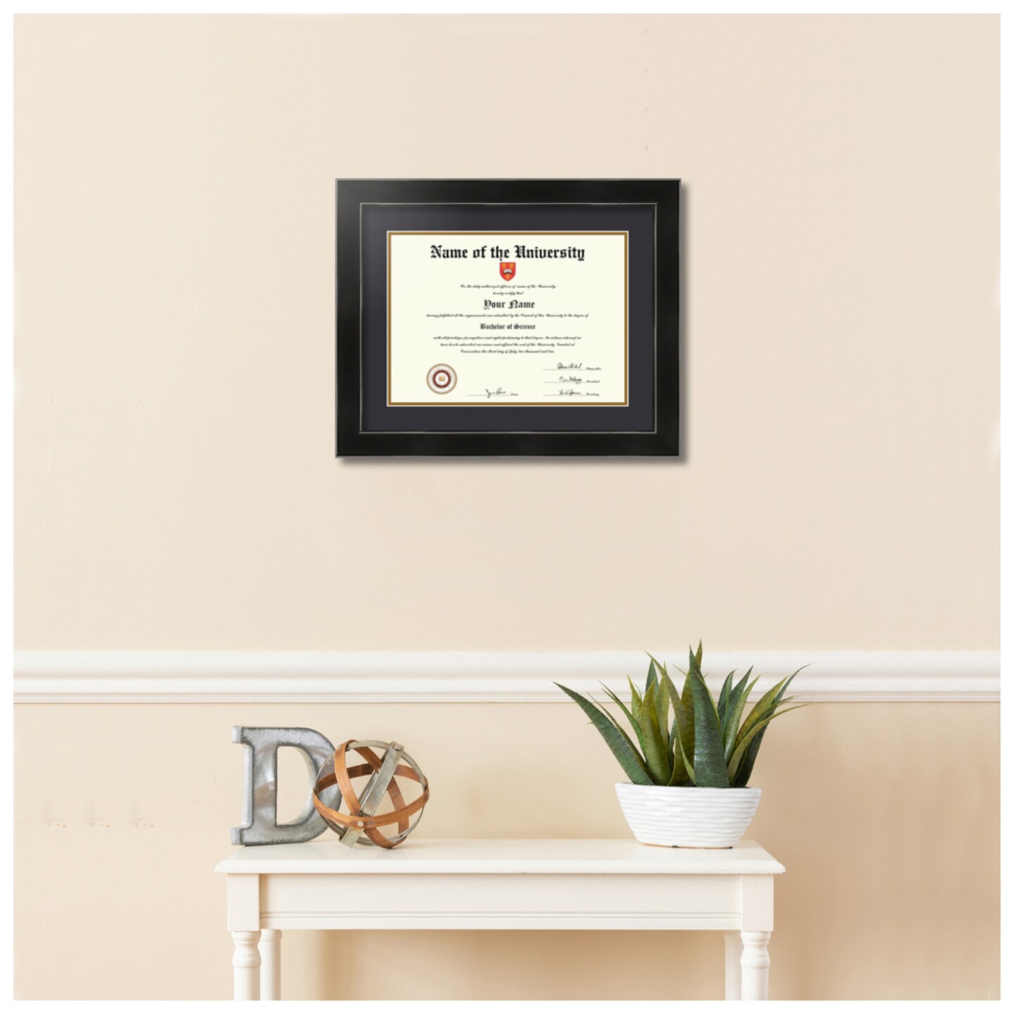ArtToFrames 10x14 inch Diploma Frame - Framed with Black and Gold Mats, Comes with Regular Glass and Sawtooth Hanger for Wall Hanging (D-10x14)