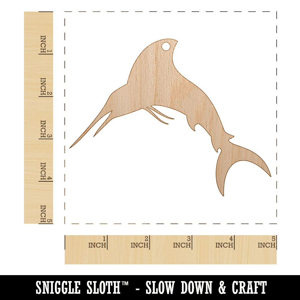 Marlin Fish Unfinished Craft Wood Holiday Christmas Tree DIY Pre-Drilled Ornament