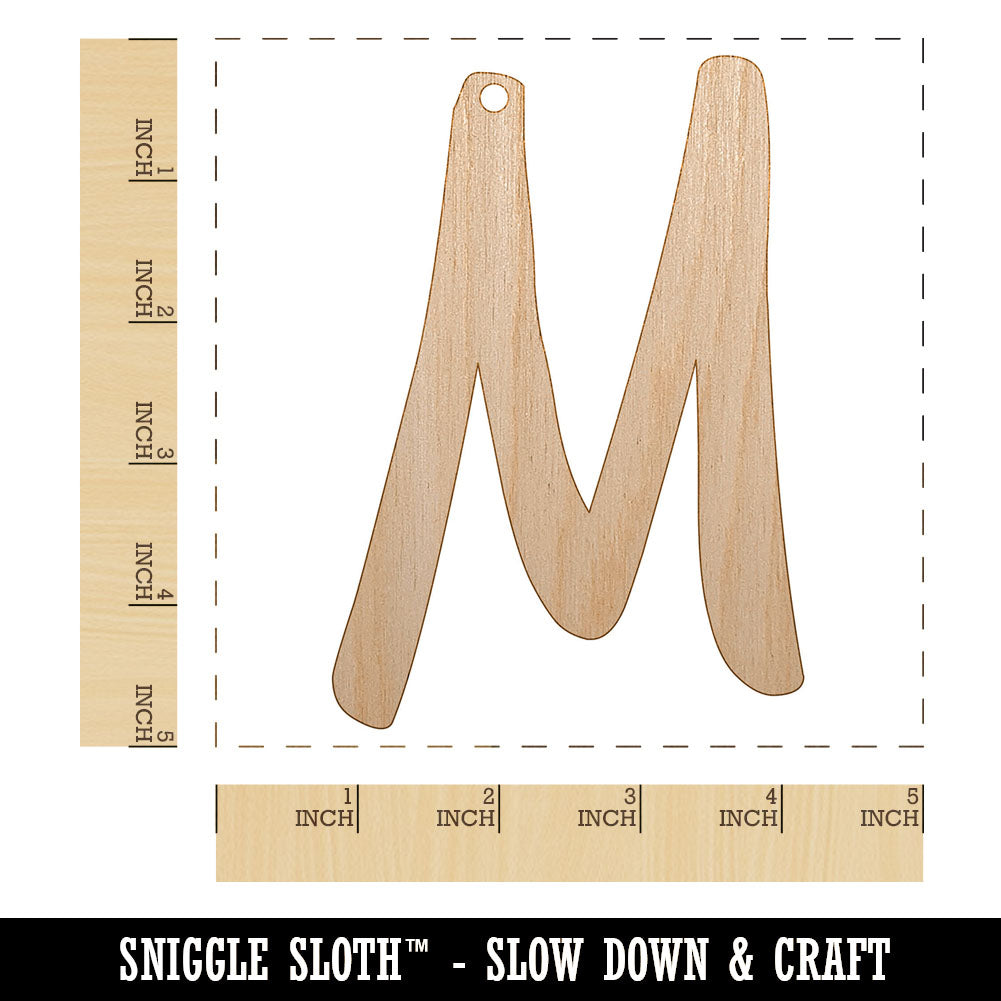 Letter M Uppercase Felt Marker Font Unfinished Craft Wood Holiday Christmas Tree DIY Pre-Drilled Ornament