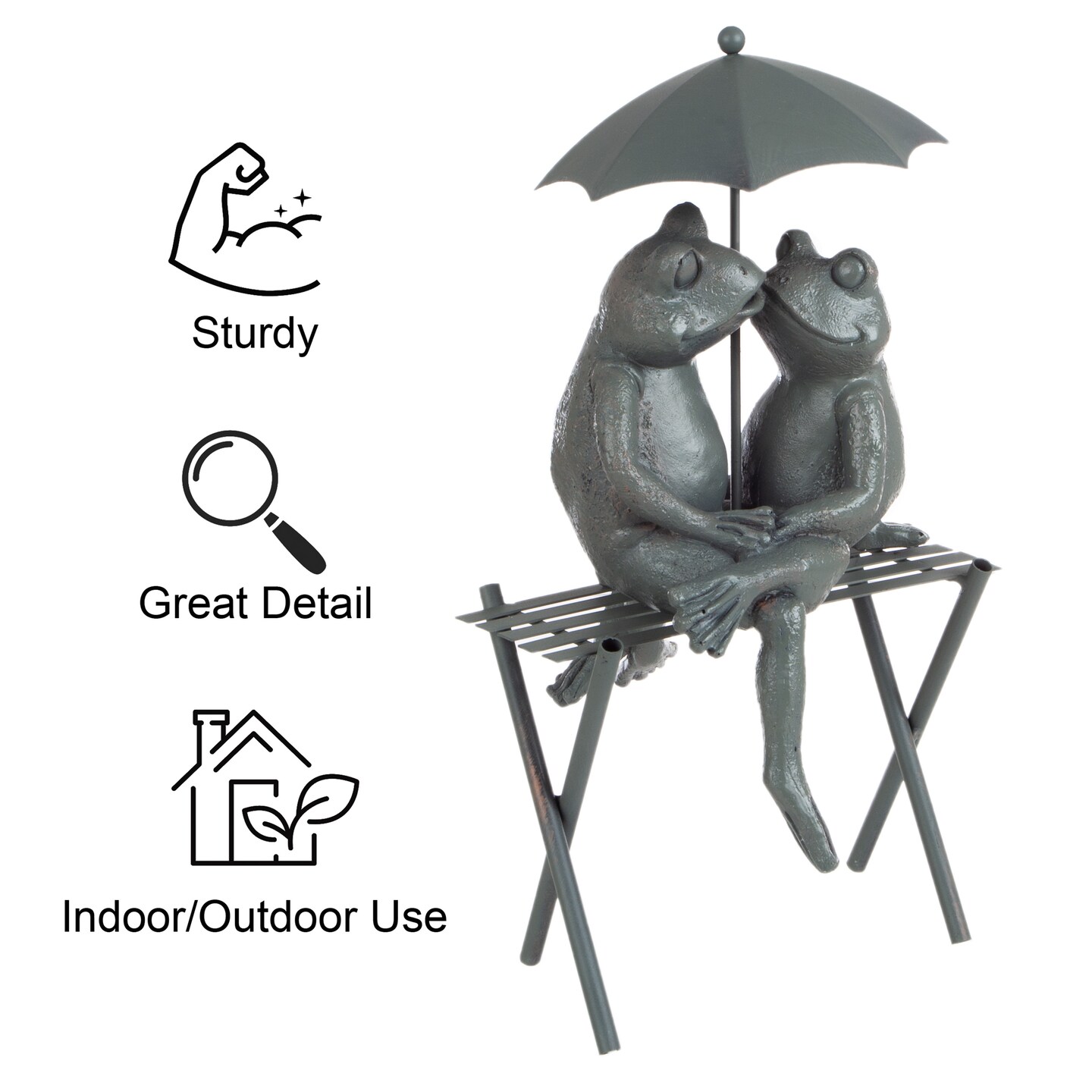 Garden Decor Statue Frog Couple On Bench 14.5In Resin Kissing Frogs Umbrella