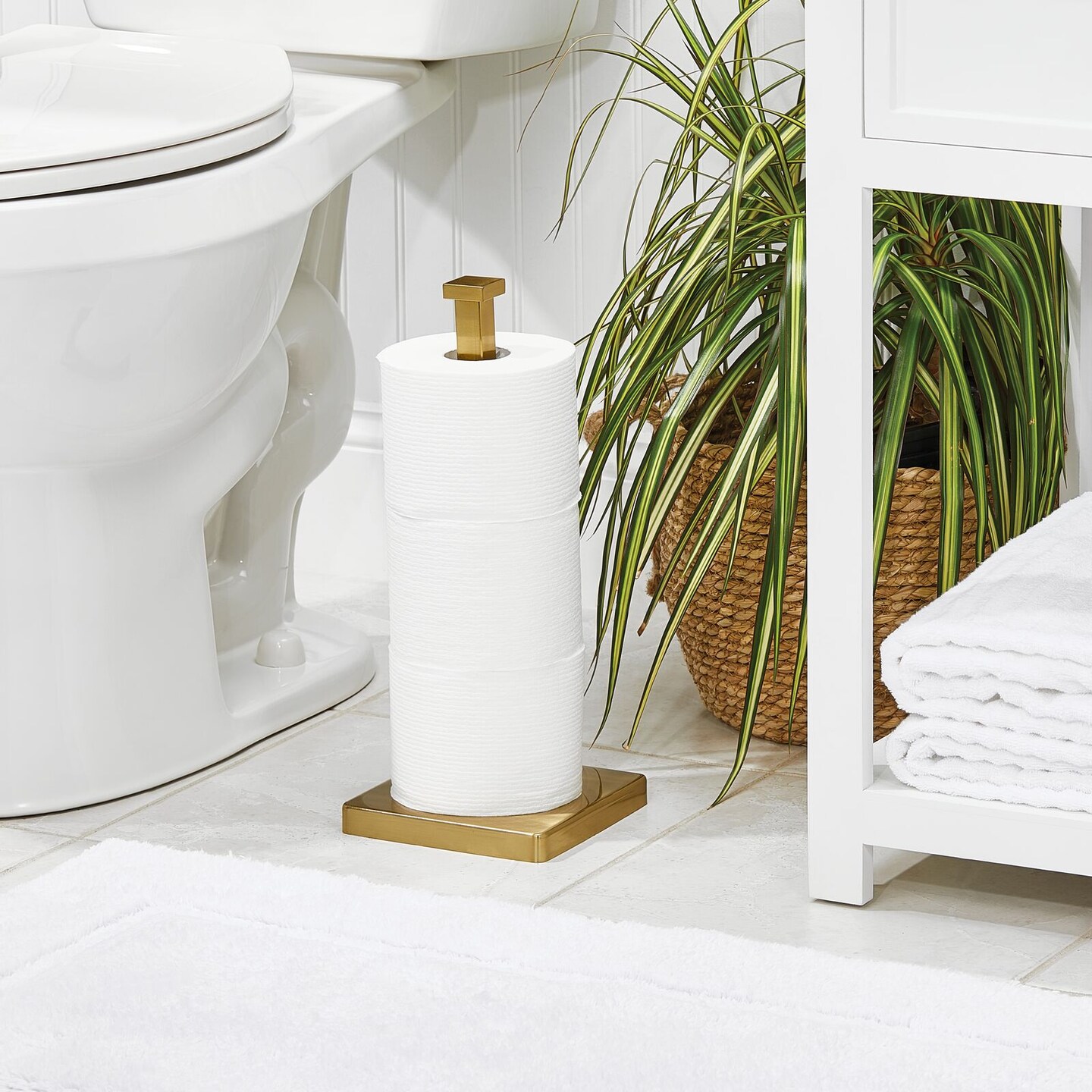 mDesign Modern Metal Free-Standing Toilet Paper Stand, Holds 3 Rolls