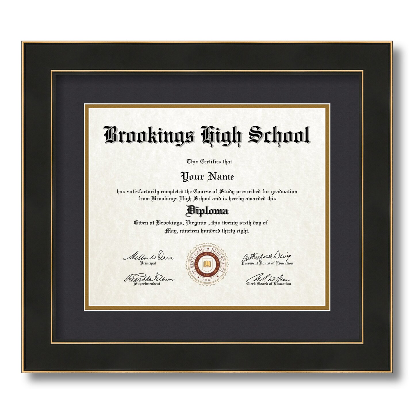 ArtToFrames 10x12 inch Diploma Frame - Framed with Black and Gold Mats, Comes with Regular Glass and Sawtooth Hanger for Wall Hanging (D-10x12)