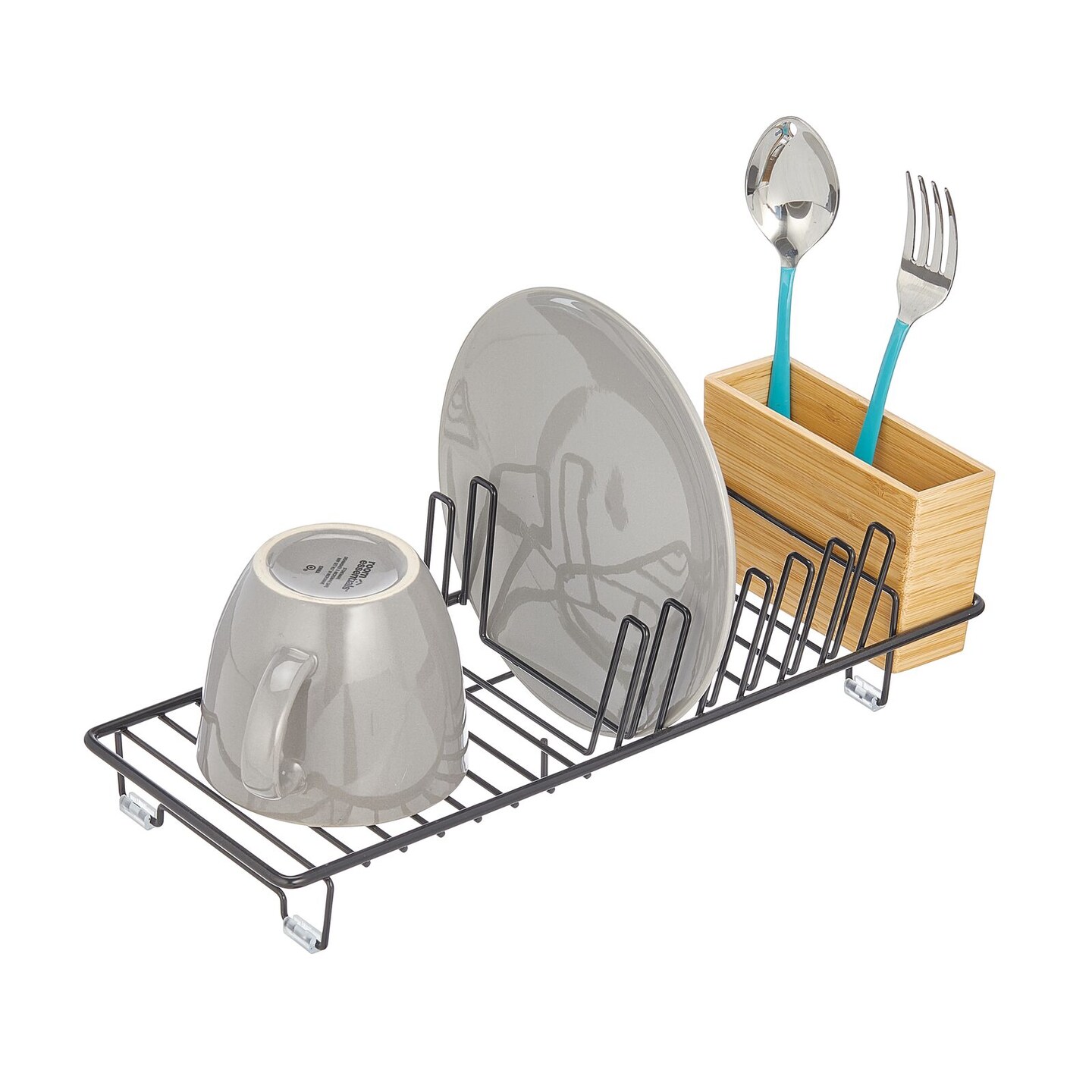 mDesign Compact Countertop, Sink Dish Drying Rack, Bamboo Caddy