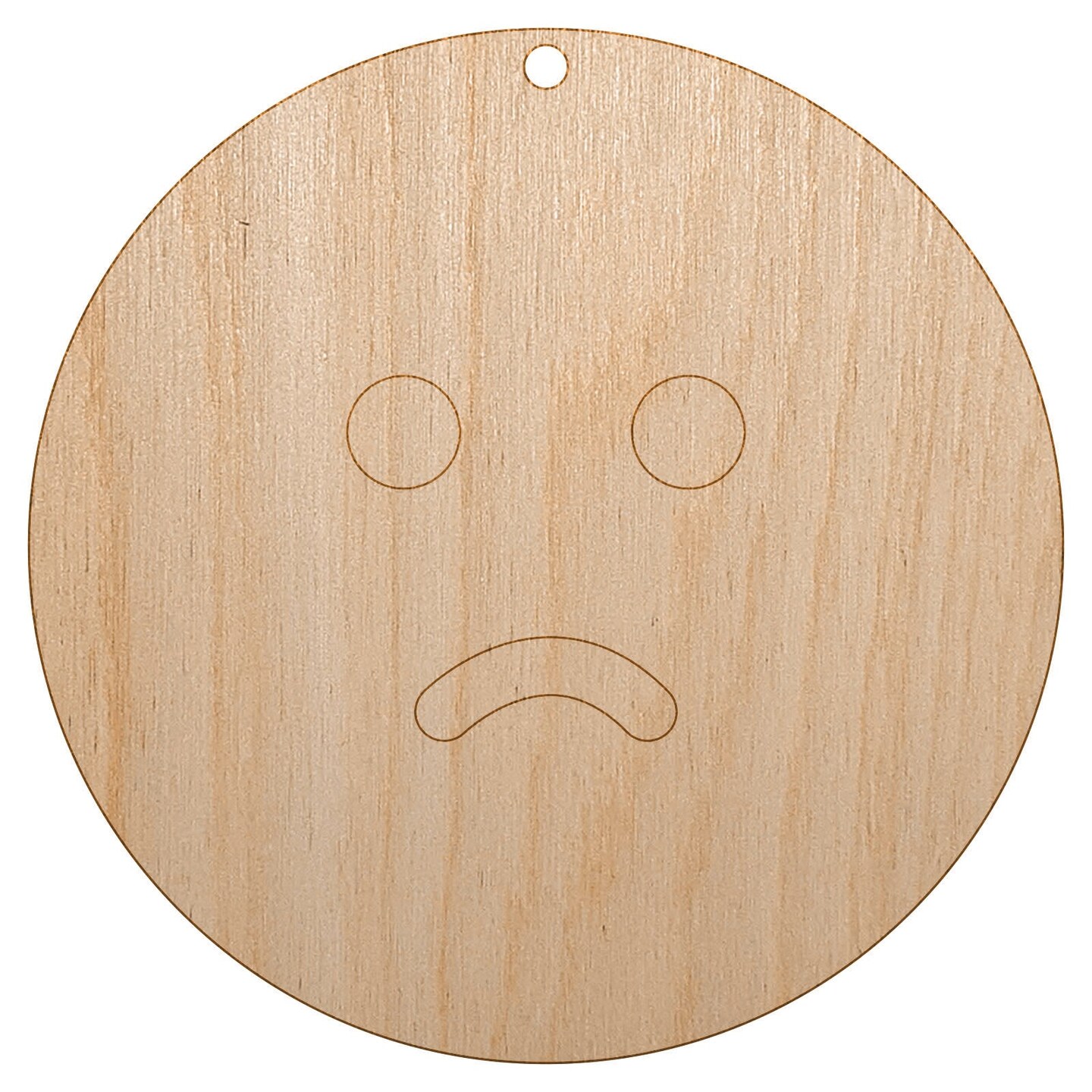 Sad Frown Face Emoticon Unfinished Craft Wood Holiday Christmas Tree DIY Pre-Drilled Ornament