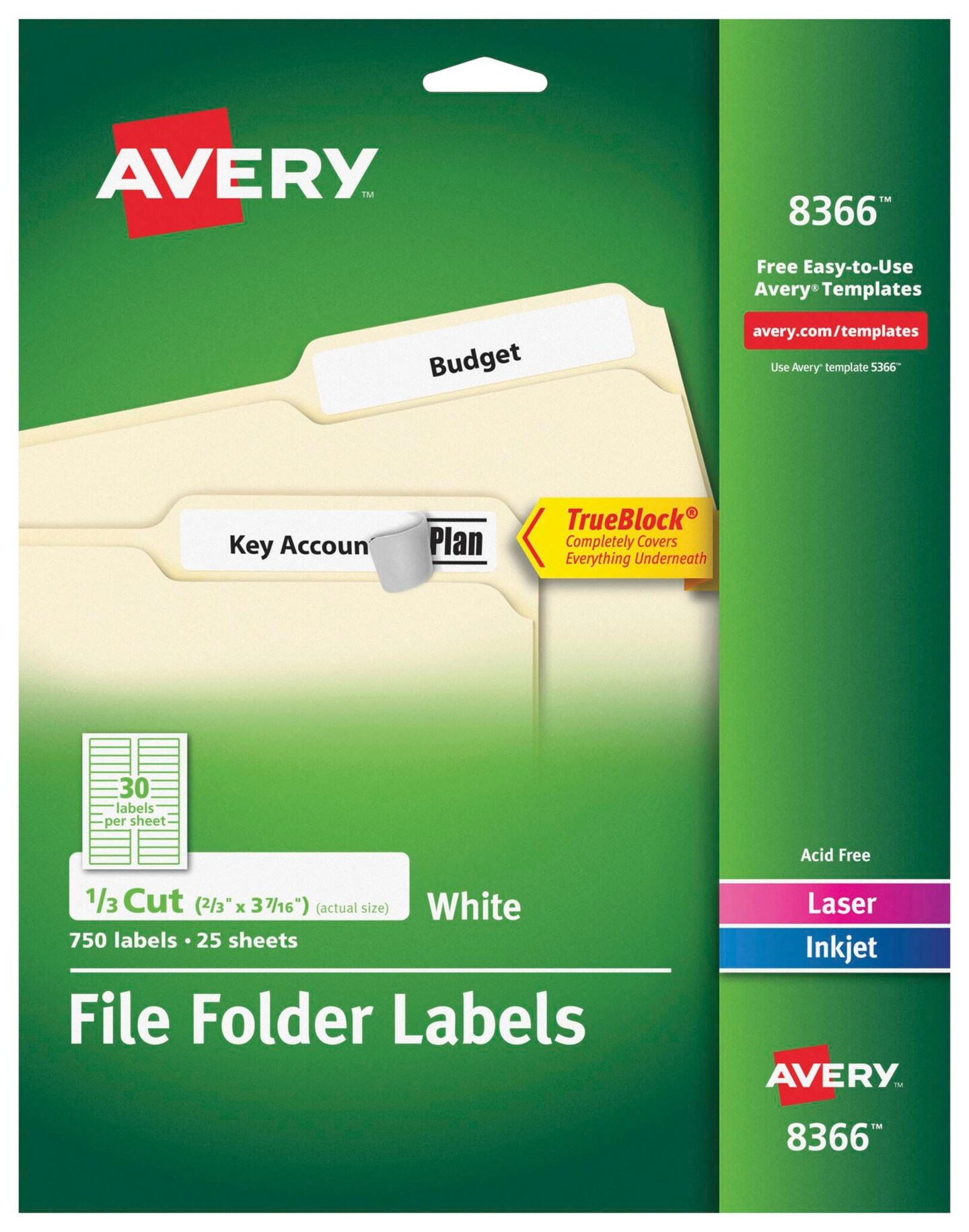 Avery Printable File Folder Labels, 2/3 x 3-7/16 Inches, White, Pack of 750