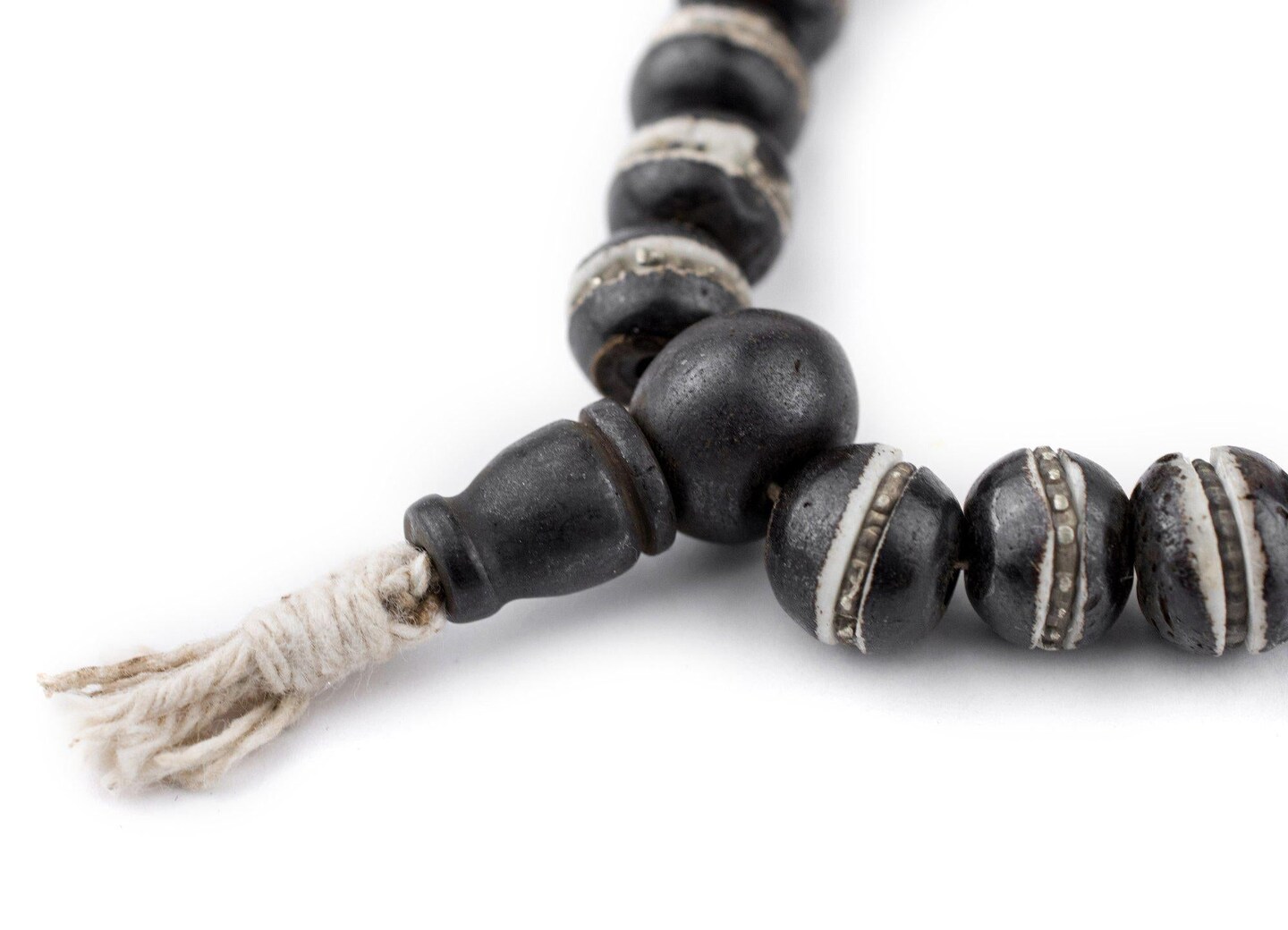 TheBeadChest Silver-Inlaid Black Bone Mala Beads (10mm): Nepal Spacers Buddhist Tibetan Prayer Beads
