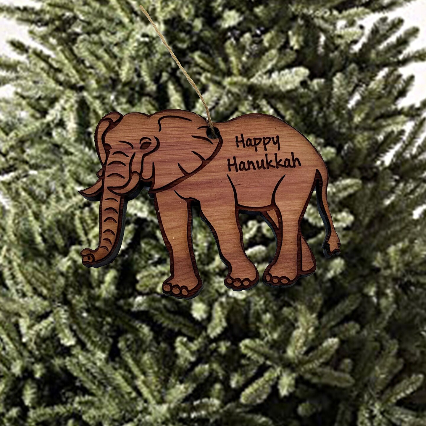 Elephant Happy Hanukkah - Cedar Ornament Elephant Happy Hanukkah - Cedar Ornament