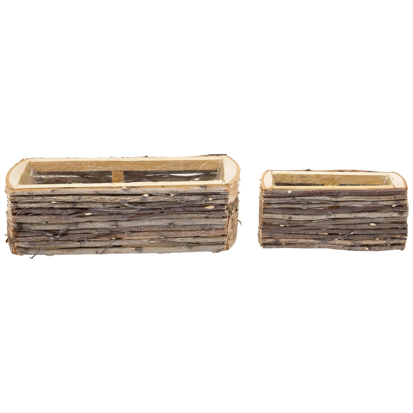 Northlight Wooden Log and Twig Flower Box Planters - 11.75" - Set of 2