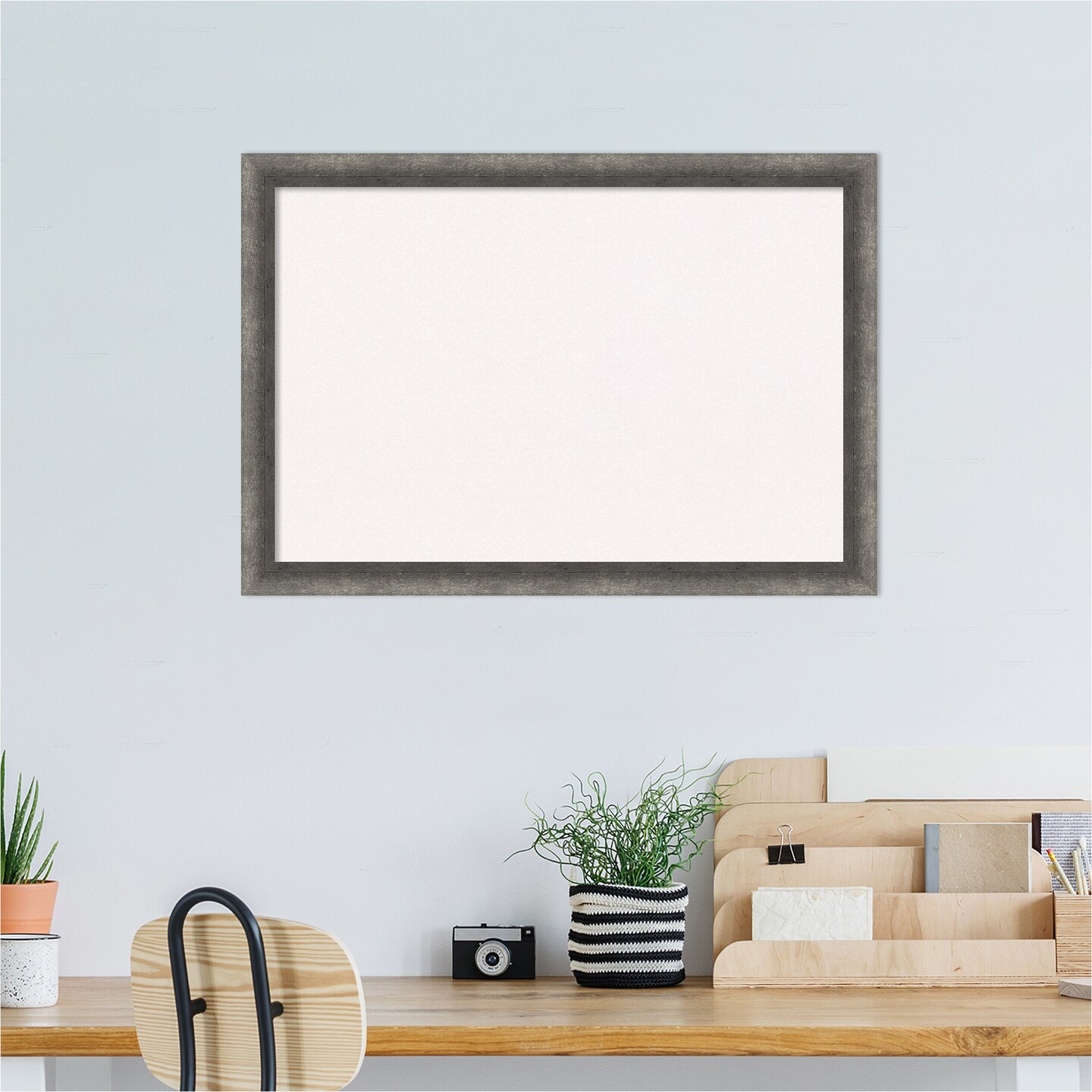 Burnished Concrete Narrow Wood Framed Corkboard, White Cork