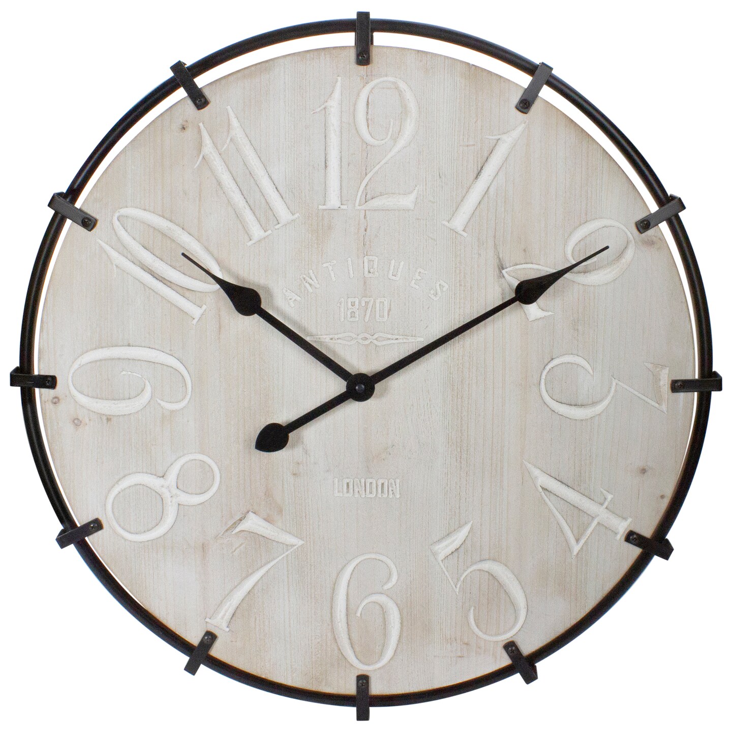 Northlight Country Rustic Metal and Wood Round Wall Clock - 23.5&#x22; - Black