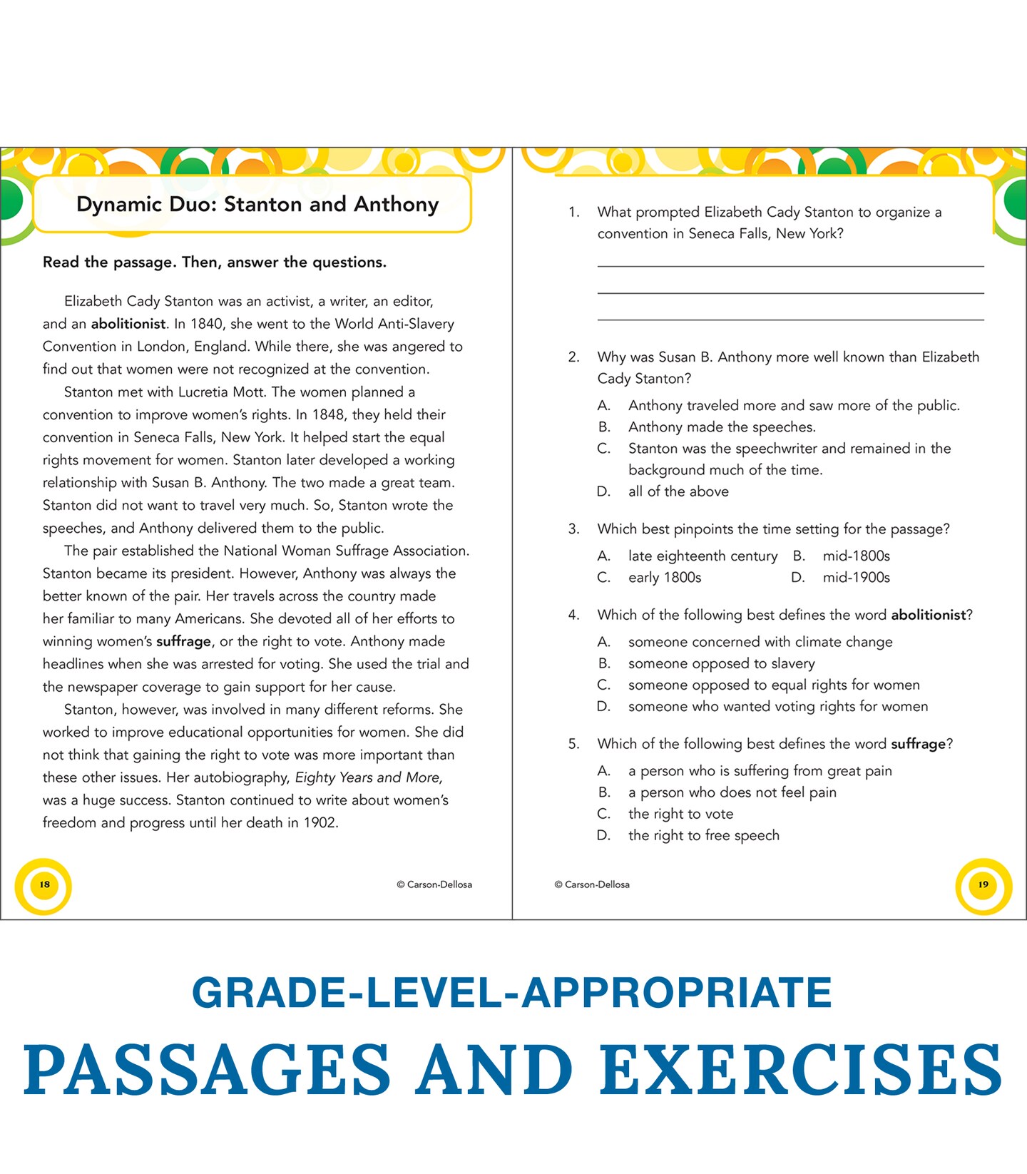 Carson Dellosa Skill Builders Reading Comprehension Grade 6 Workbook, Middle School Reading Passages and Vocabulary Builder for Kids Ages 11-12, 6th Grade Reading Comprehension Workbook