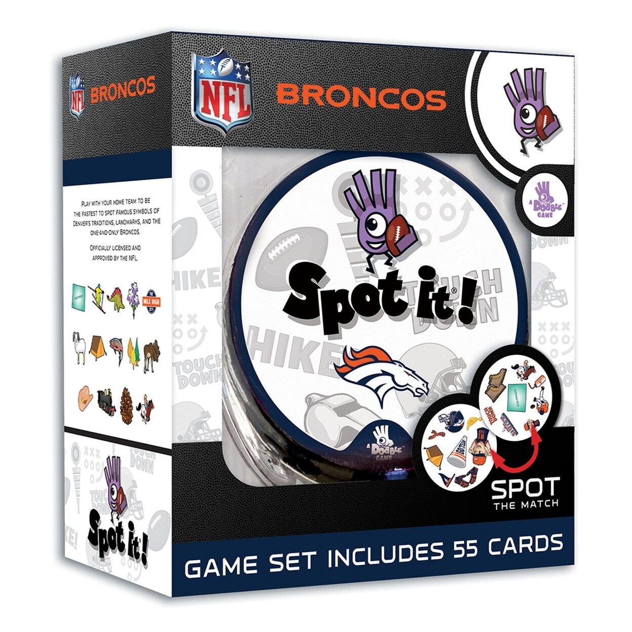 Denver Broncos Spot It! Card Game Nfl Edition 55 Cards Family Game Ages 7+