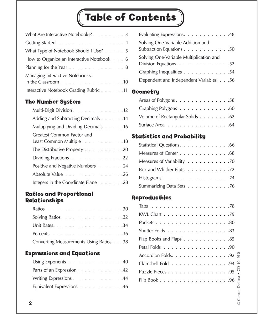 Carson Dellosa 6th Grade Math Interactive Notebooks, Reproducible Workbook Covering Ratio, Inequalities, Mathematics Equations, and More, Middle School Books for Test Prep and Classroom Organization