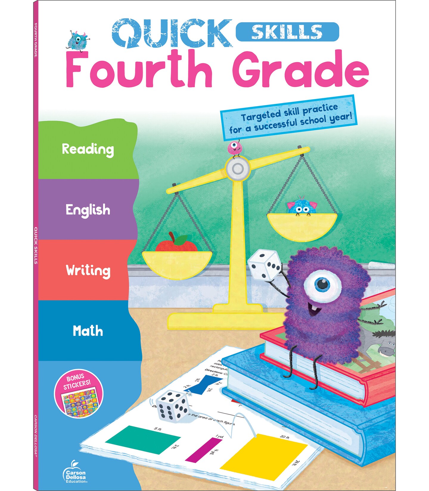 Carson Dellosa Quick Skills 4th Grade Workbooks All Subjects, Reading, Writing, ELA, Math Fourth Grade Workbooks, Main Idea &#x26; Details, Sentence Structure, Geometry, Classroom or Homeschool Curriculum
