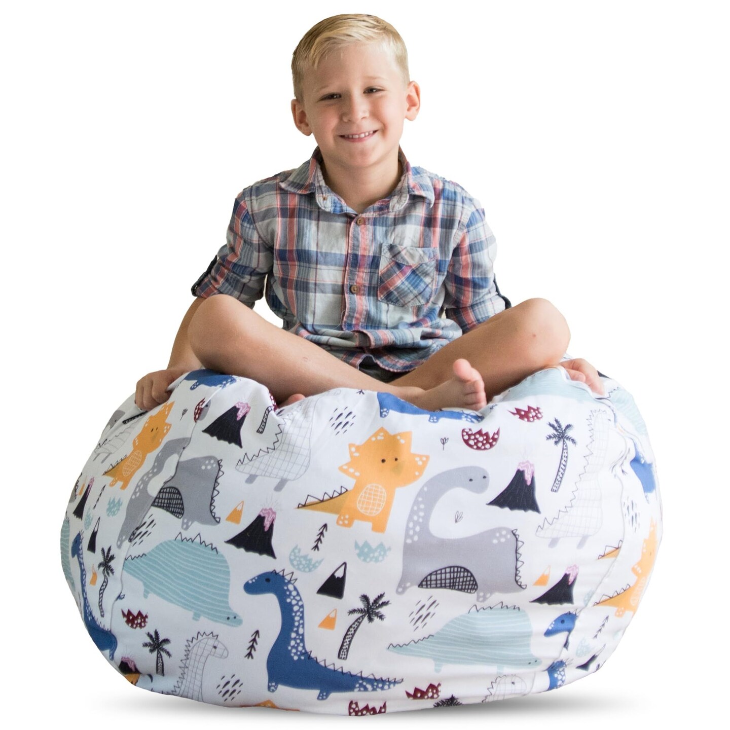 Creative QT Stuff &#x2019;n Sit Extra Large 38&#x2019;&#x2019; Bean Bag Storage Cover for Stuffed Animals &#x26; Toys, Giant Beanbag Chair for Plush, Toddler &#x26; Kids Rooms Bedroom Organizer, Dinosaur