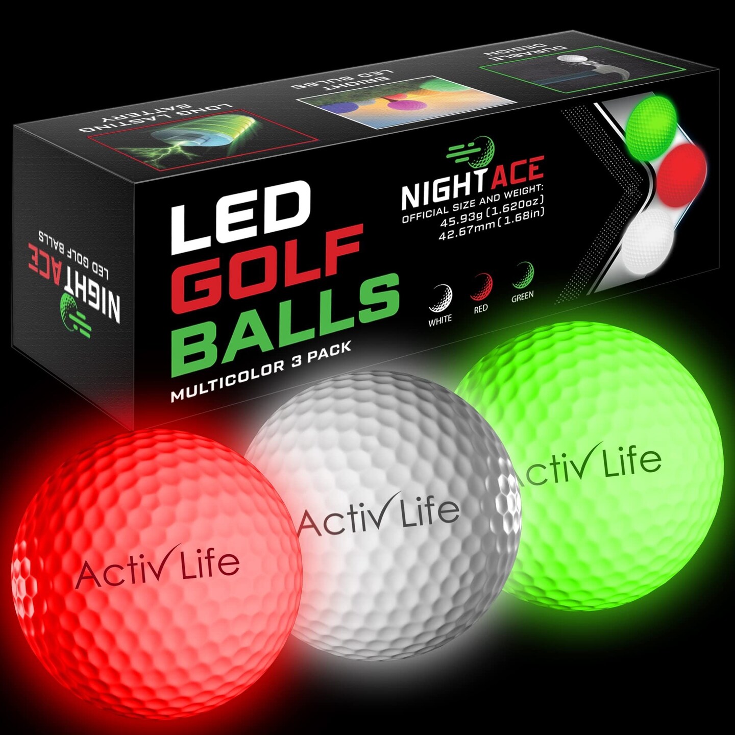 LED Golf Balls (3 Christmas) Best Glow in the Dark Golfer Gifts for Men and Women Night Golfing Unique Novelty Cool Easter Basket Stuffers Dad Presents Light Up Fun Stuff Trick Gadgets