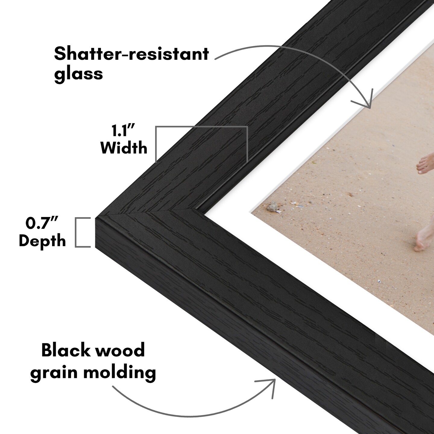 Americanflat Picture Frame with Wide Molding with Mat - Modern Wide Picture Frame - Plexiglass Cover - Hanging Hardware - Includes Easel