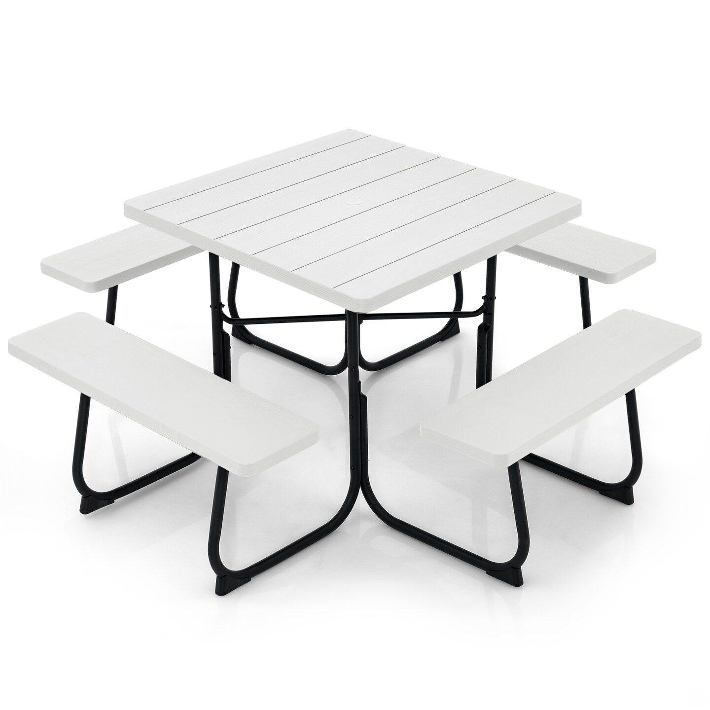 Outdoor Picnic Table With 4 Benches And Umbrella Hole