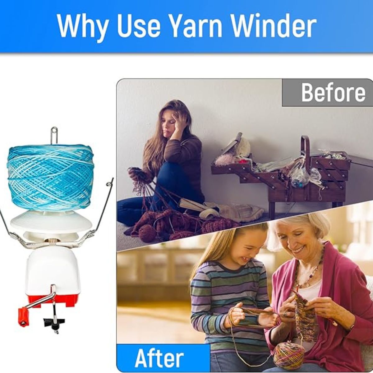 Hand Operated Yarn Ball Winder with Knitting Needles Set