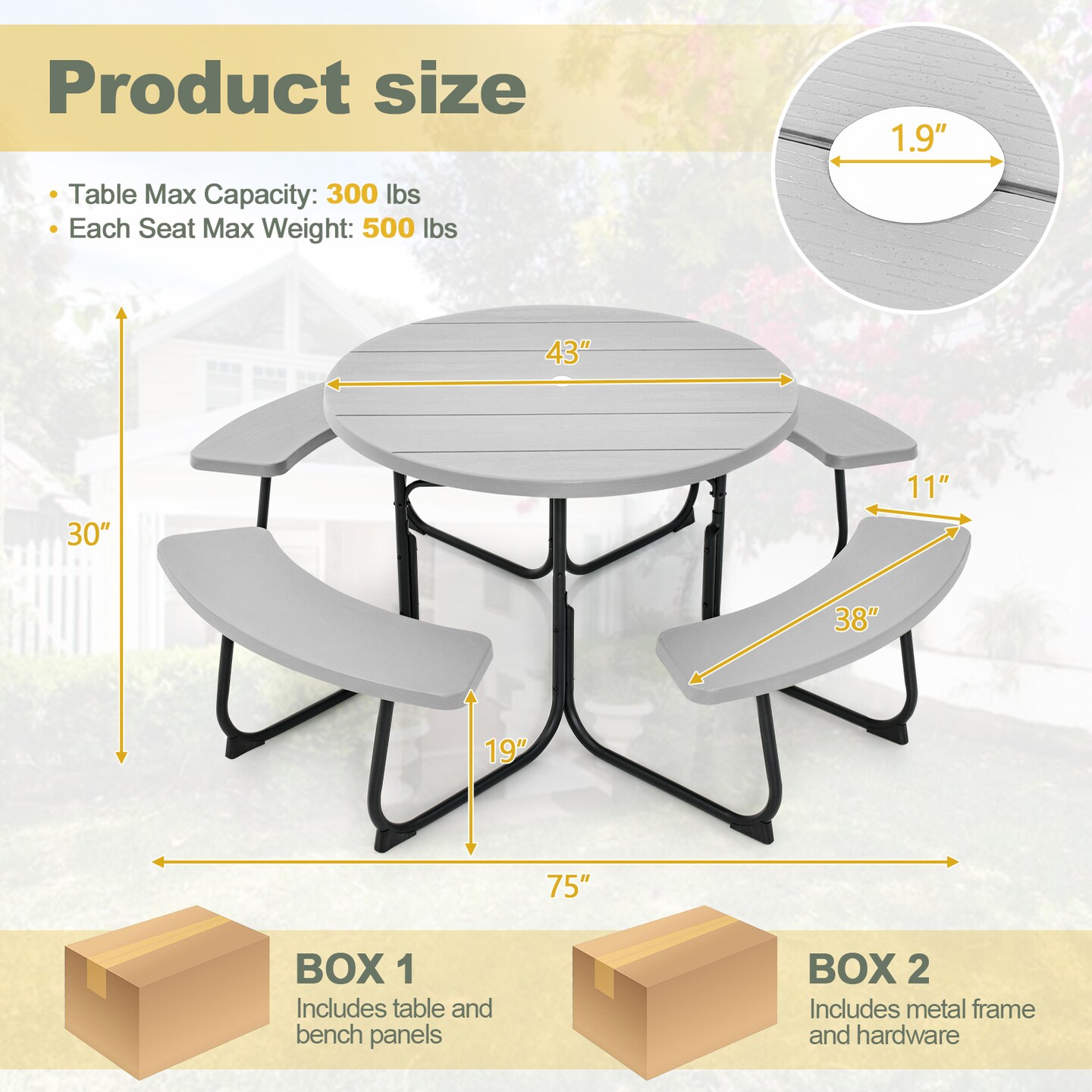 8-person Outdoor Picnic Table And Bench Set With Umbrella Hole