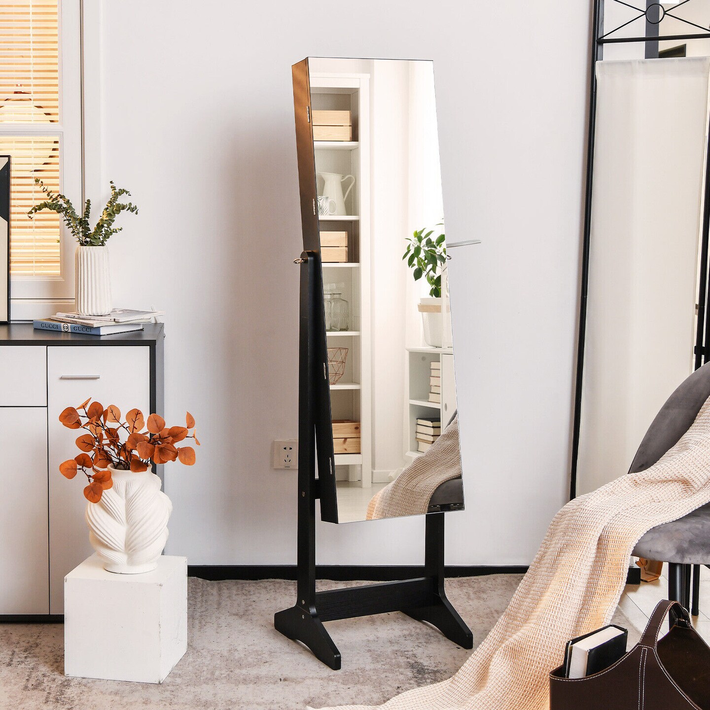 Freestanding Jewelry Cabinet With Full Length Mirror